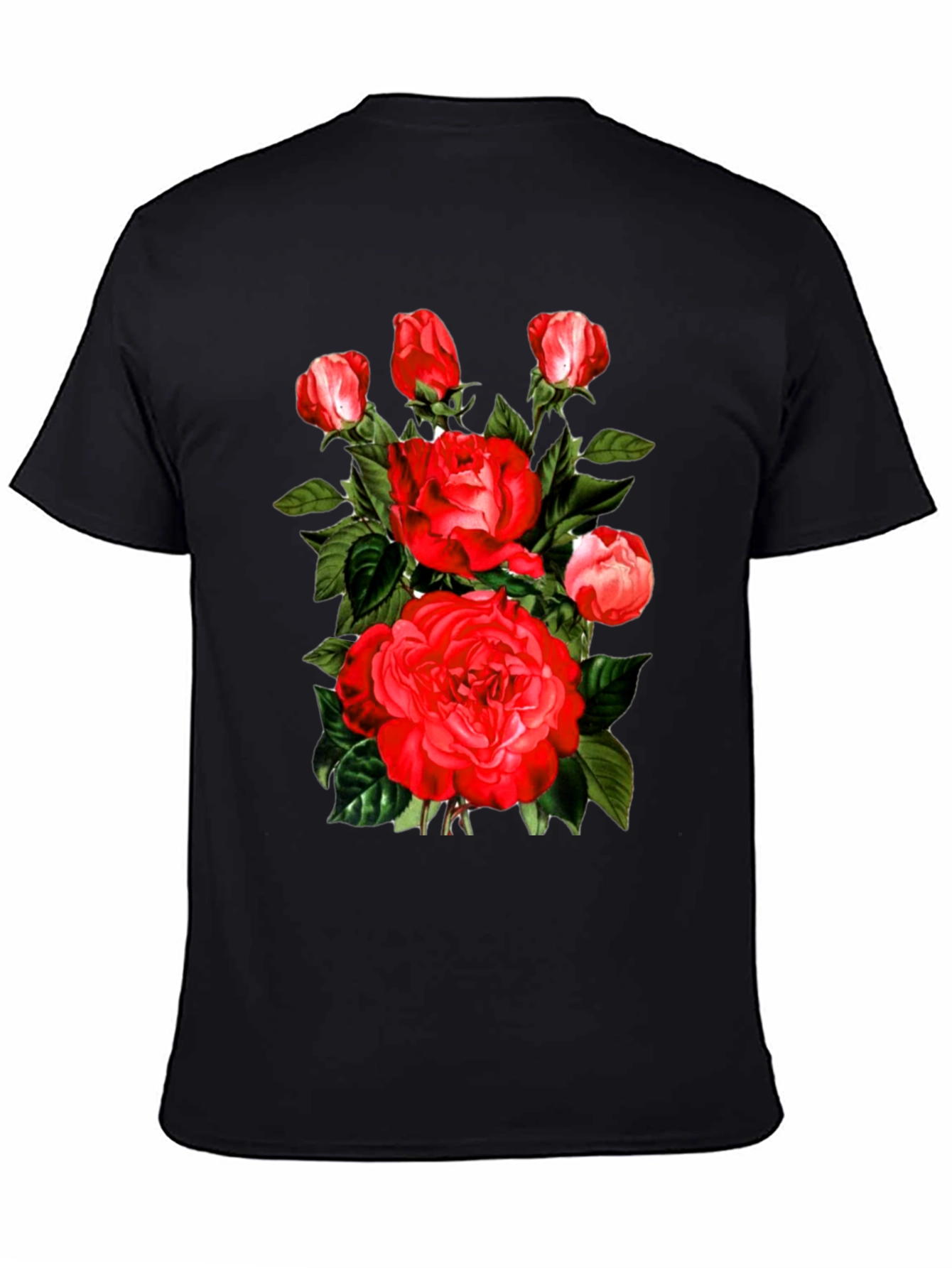 Red Roses Graphic Print Mens Black T-Shirt