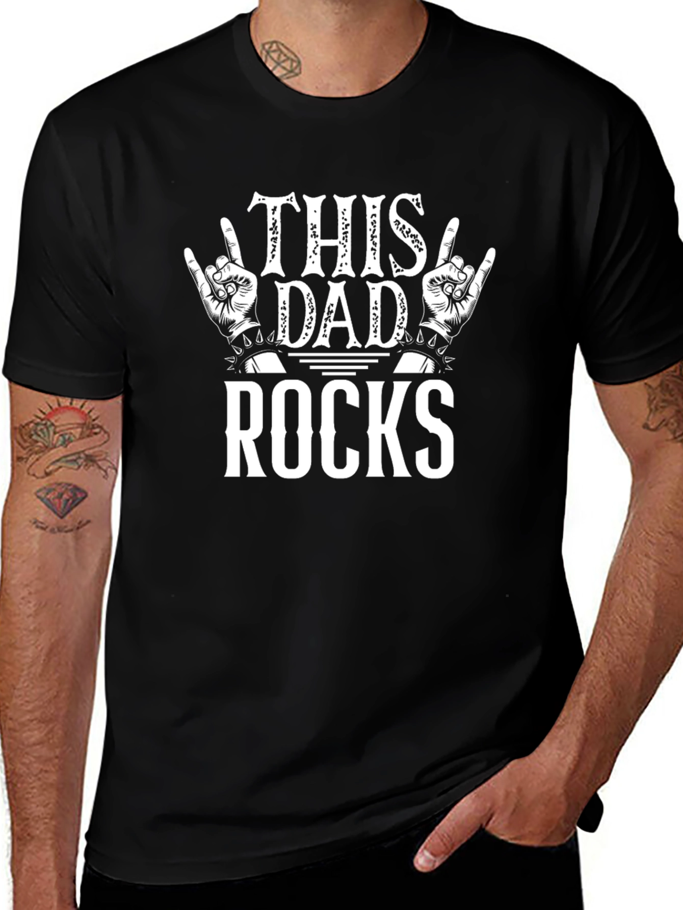 This Dad Rocks Graphic Print Tee - Black