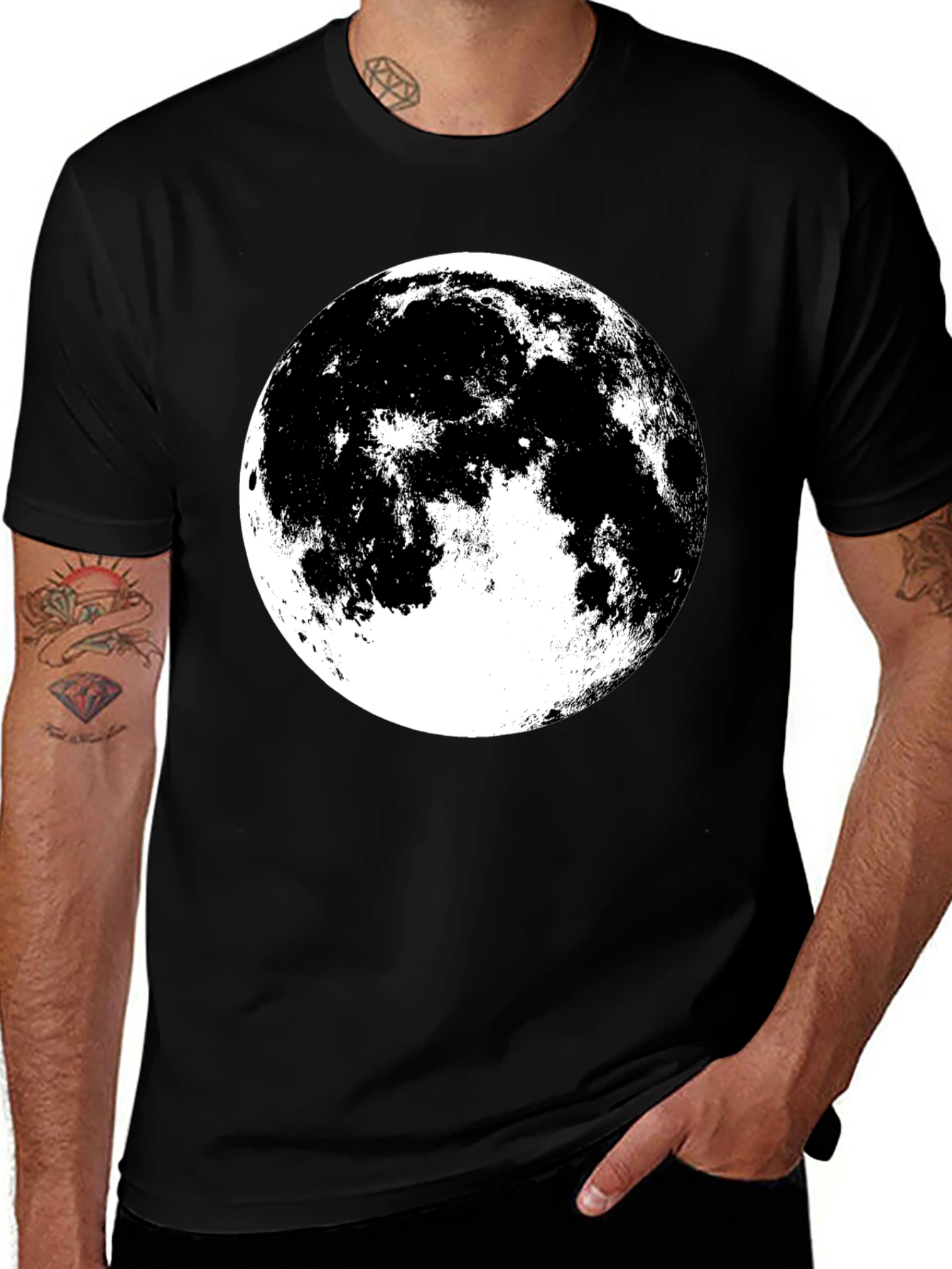 Full Moon Graphic Tee - Black Cotton Shirt
