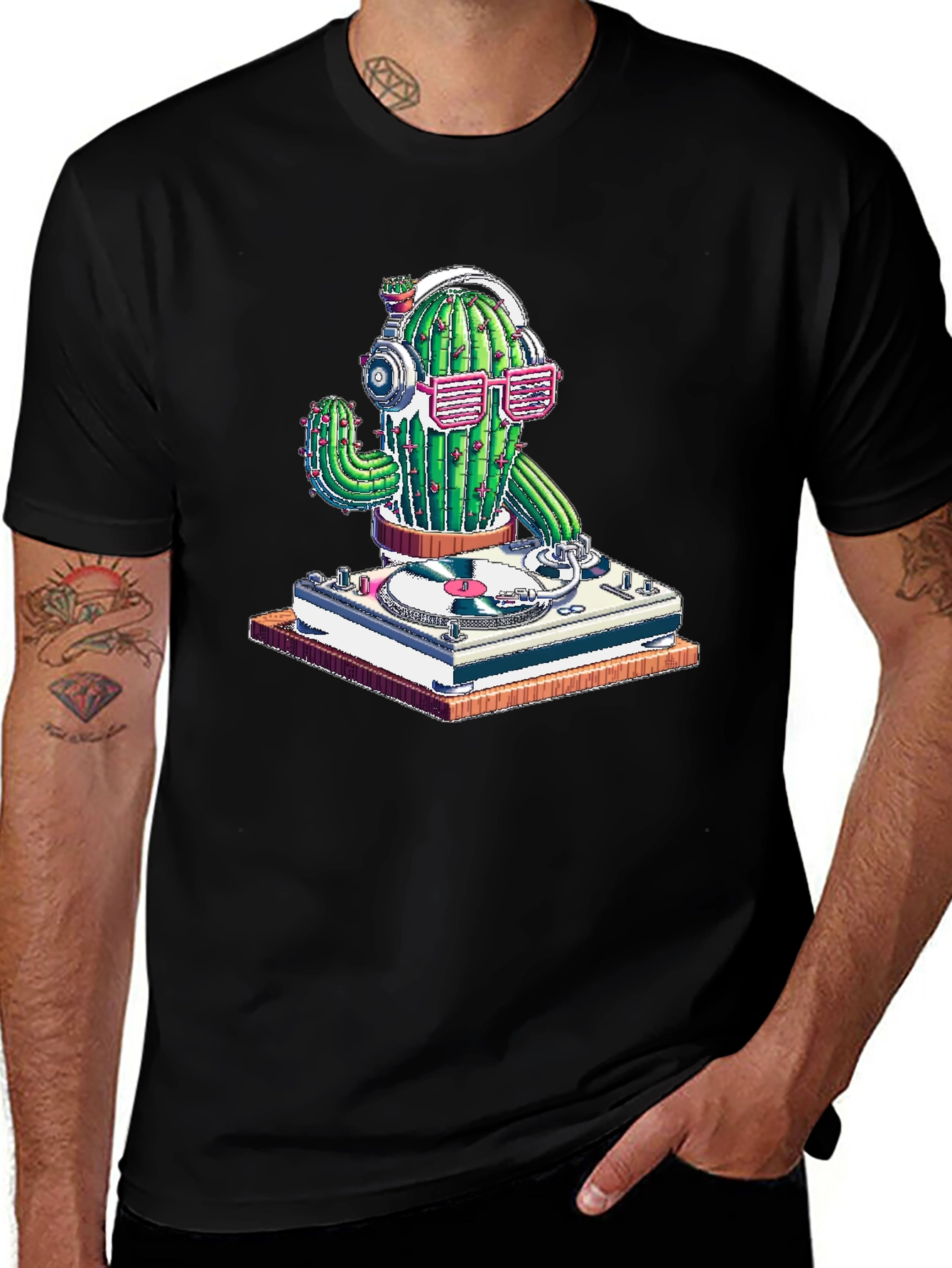 DJ Cactus Graphic T-Shirt - Turntable Cactus Tee