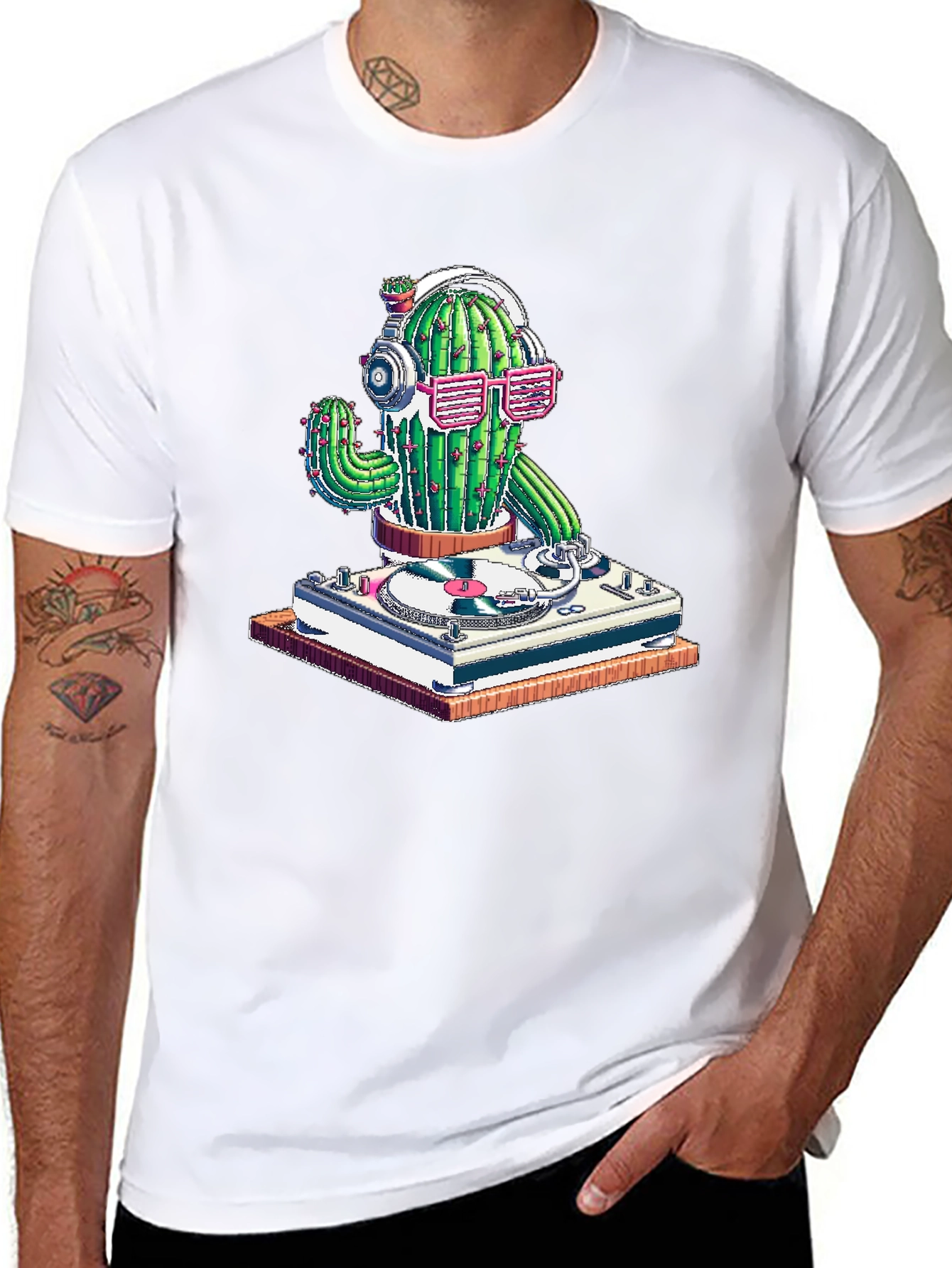 DJ Cactus Graphic T-Shirt - Turntable Cactus Tee