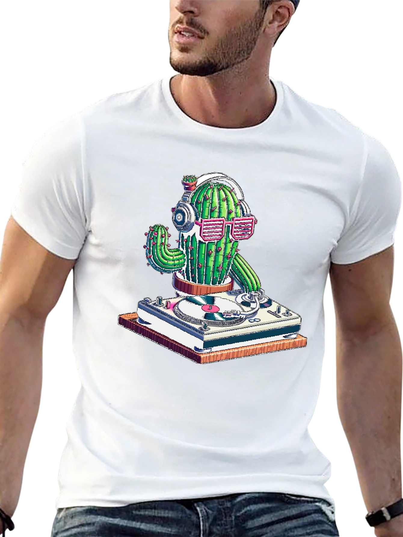 DJ Cactus Graphic T-Shirt - Turntable Cactus Tee