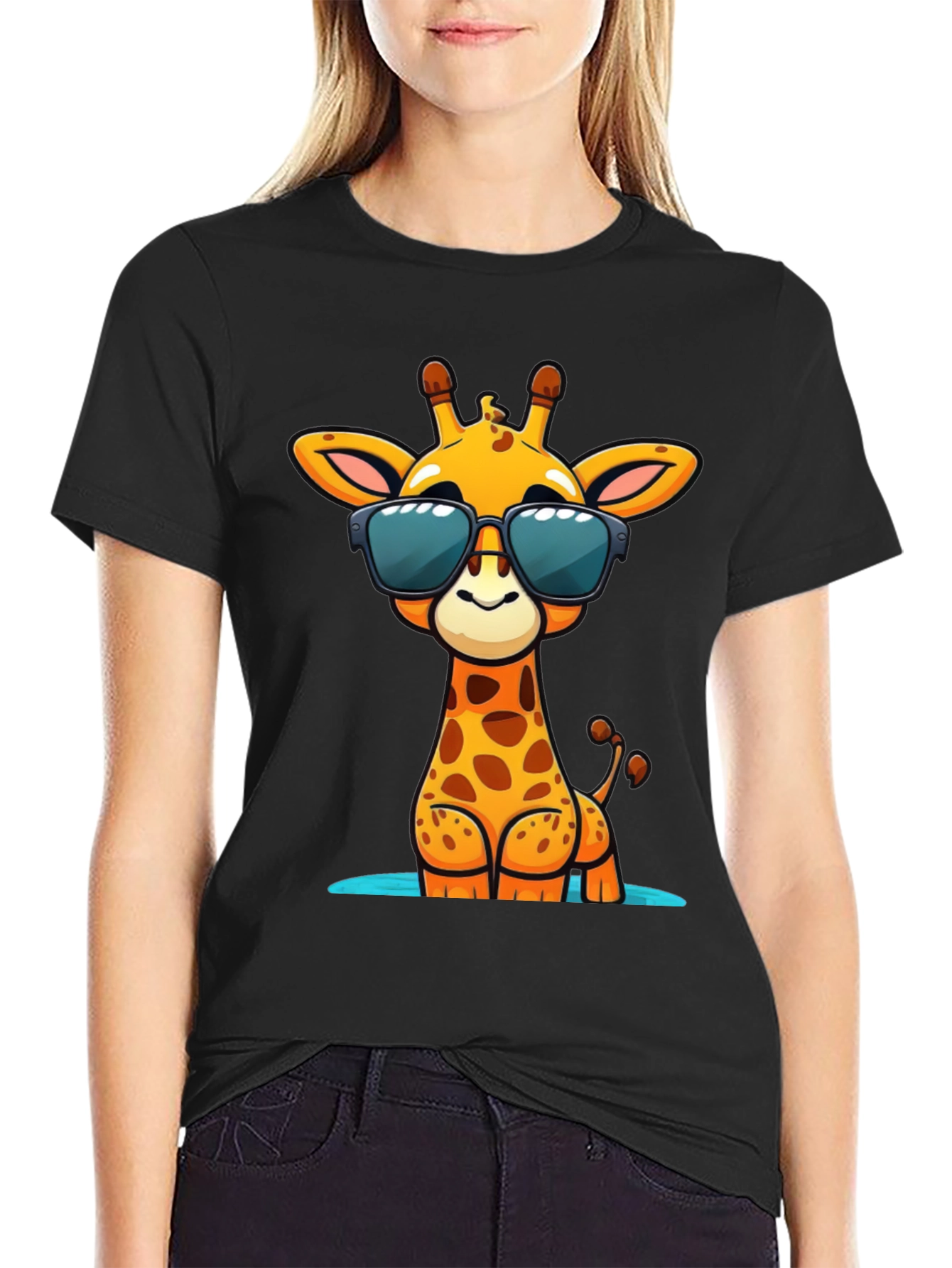Cool Giraffe Graphic Tee - Black Cotton Shirt