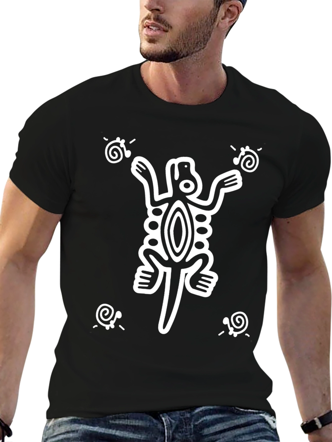 Aztec Lizard Print Black T-Shirt