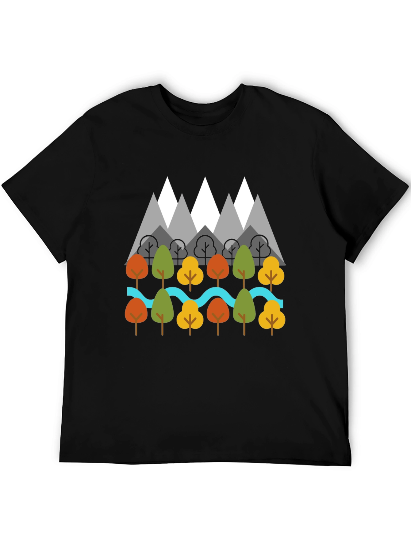 Nature Graphic T-Shirt - Mountains Trees River Design