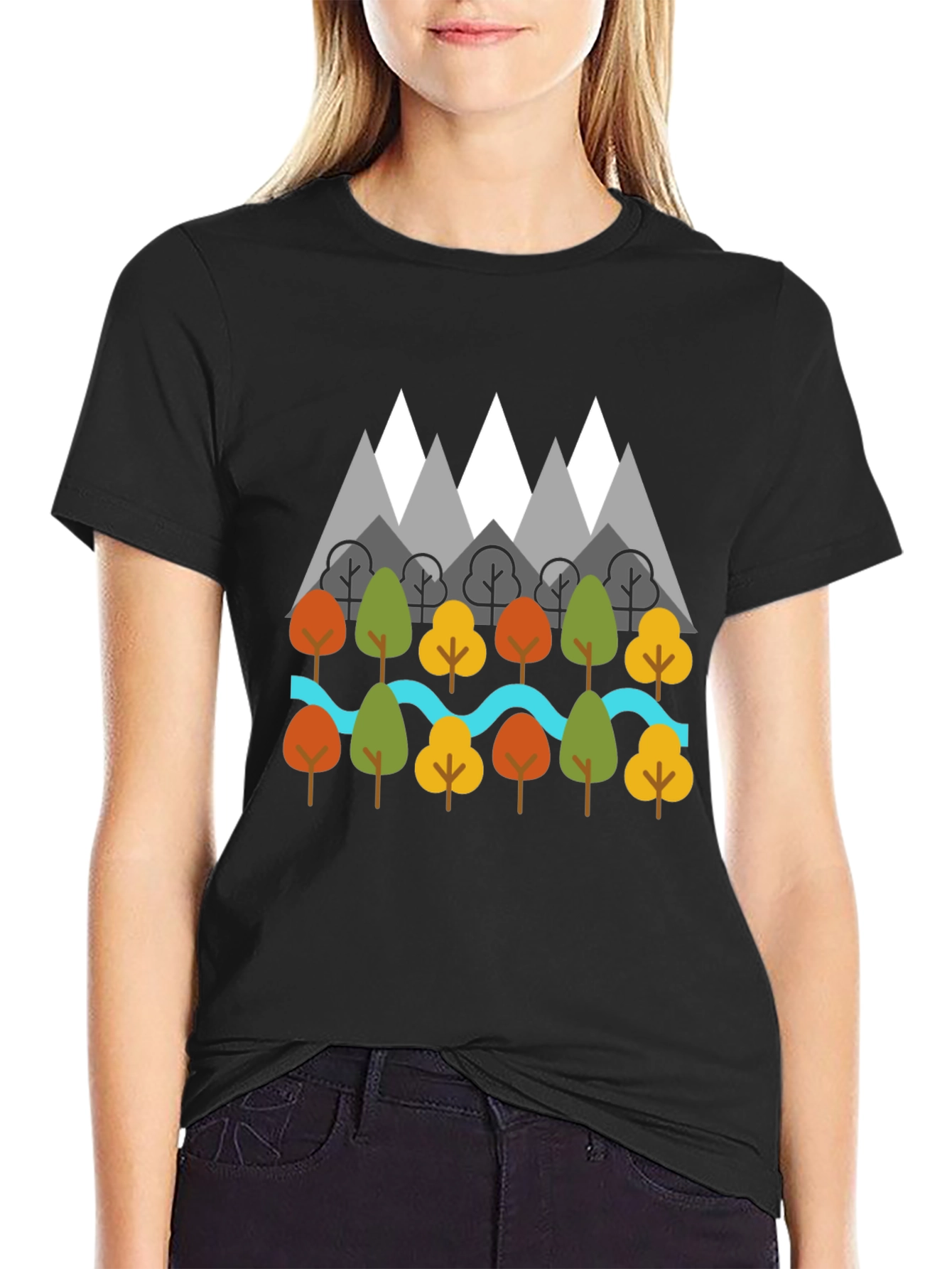 Nature Graphic T-Shirt - Mountains Trees River Design