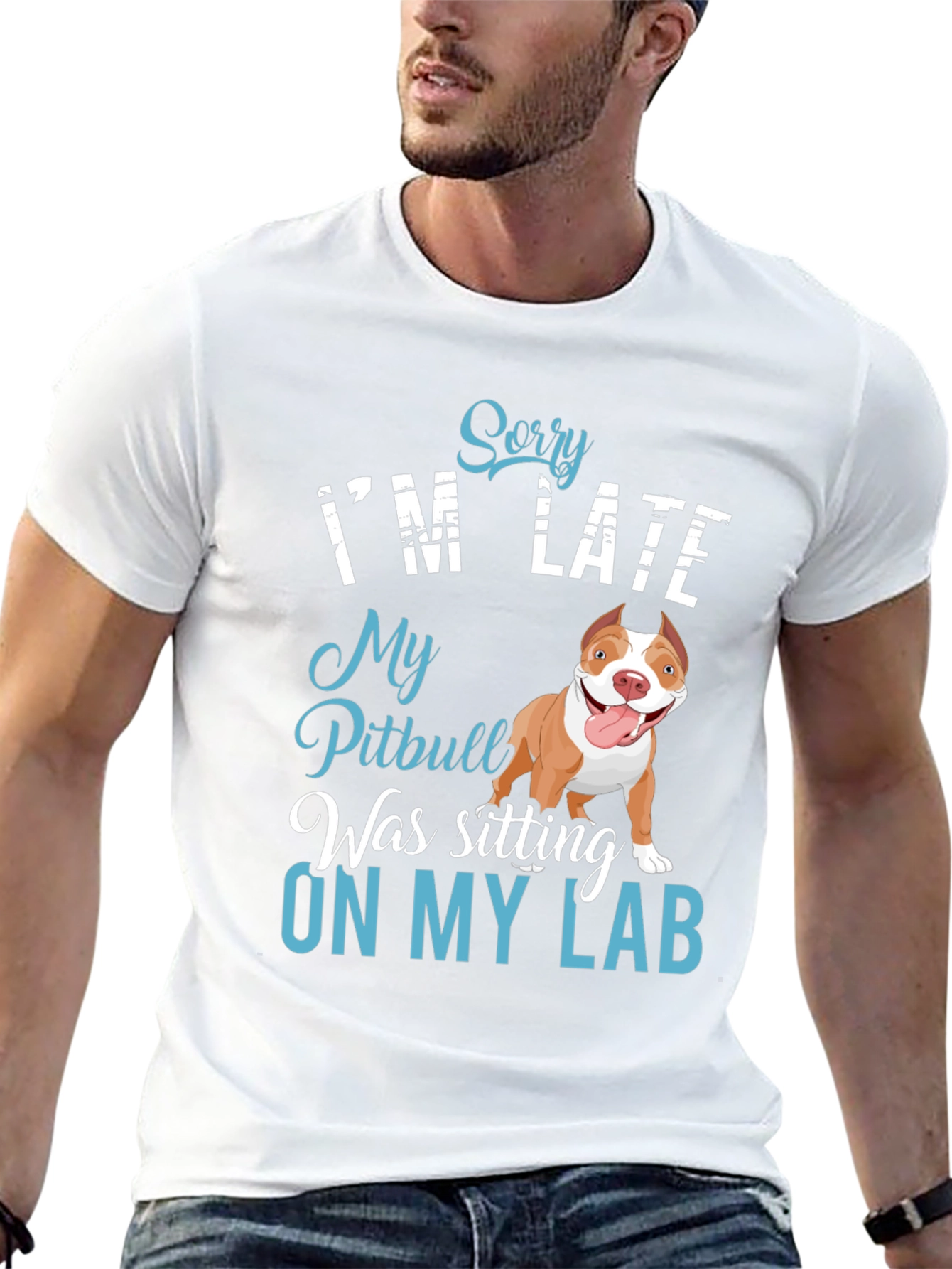 Funny Pitbull T-Shirt - Sorry Im Late