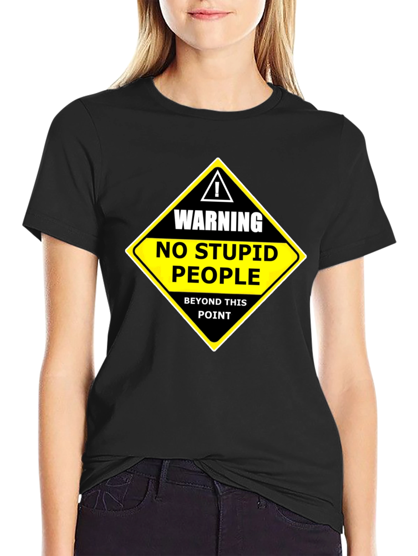Warning: No Stupid People Black Graphic Tee
