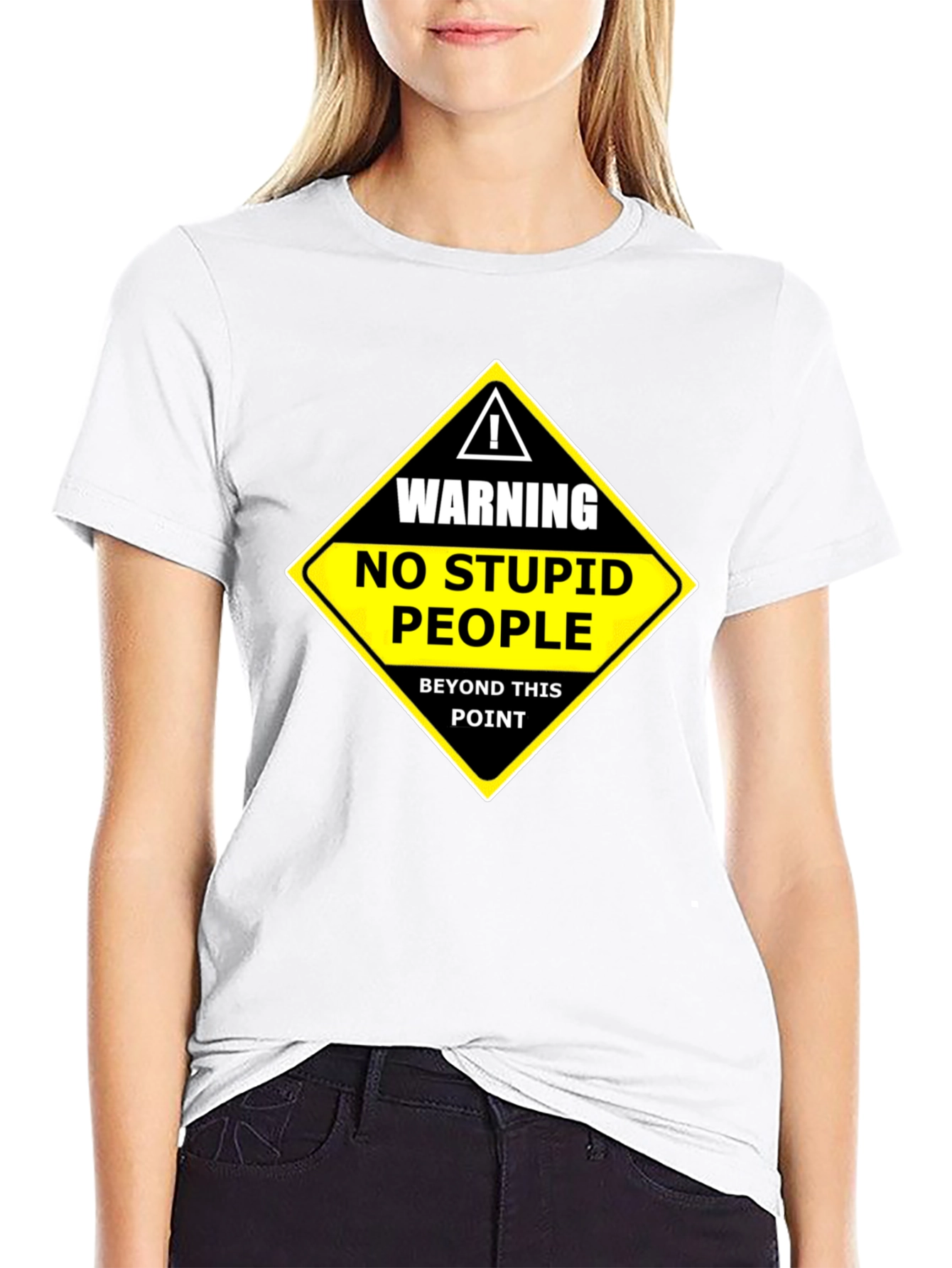 Warning: No Stupid People Black Graphic Tee