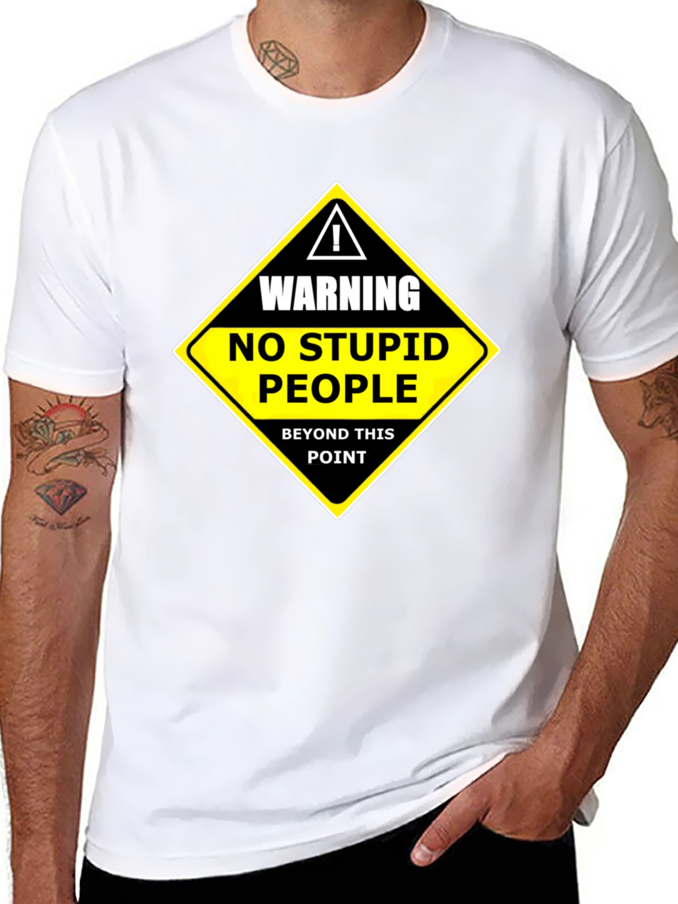 Warning: No Stupid People Black Graphic Tee