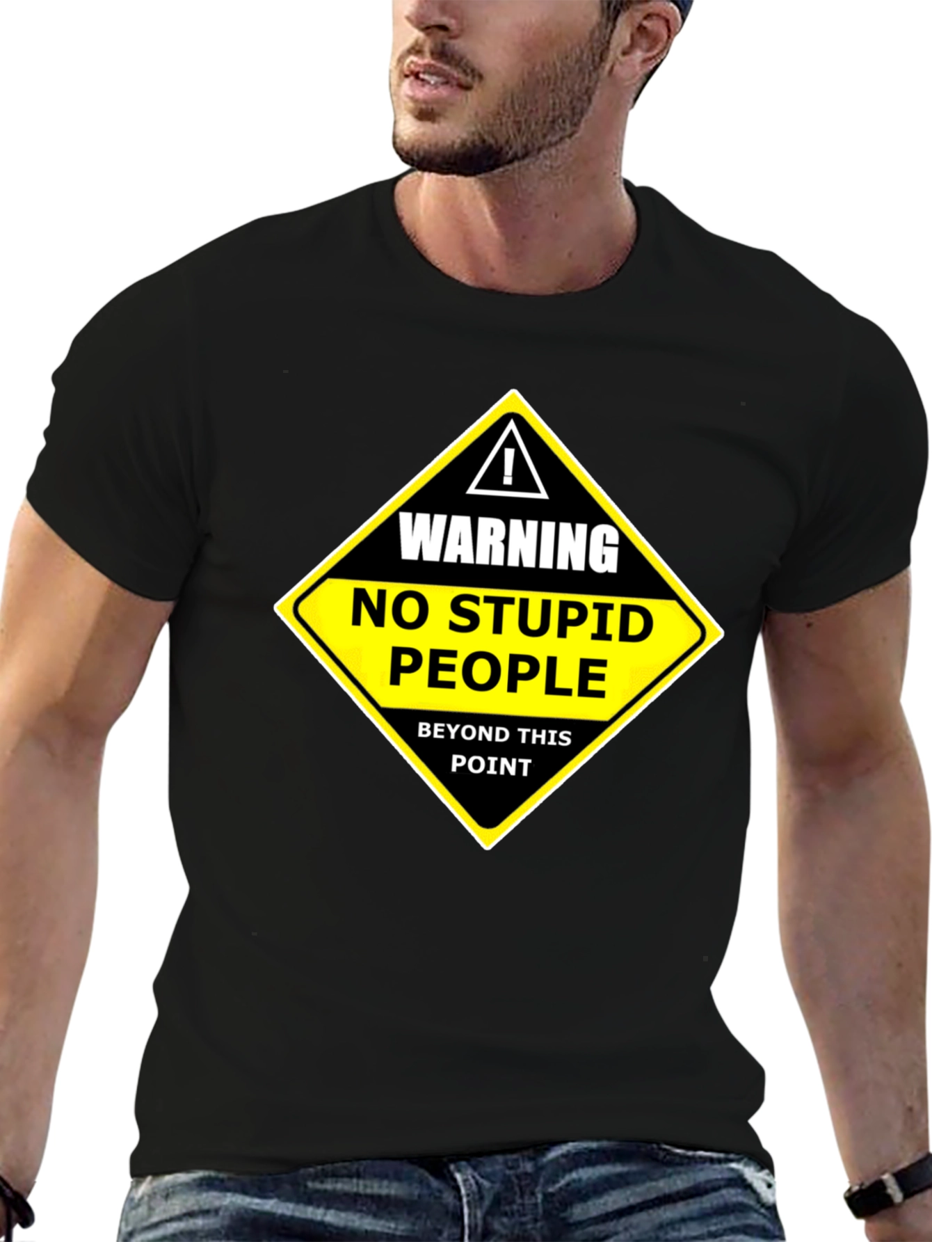 Warning: No Stupid People Black Graphic Tee