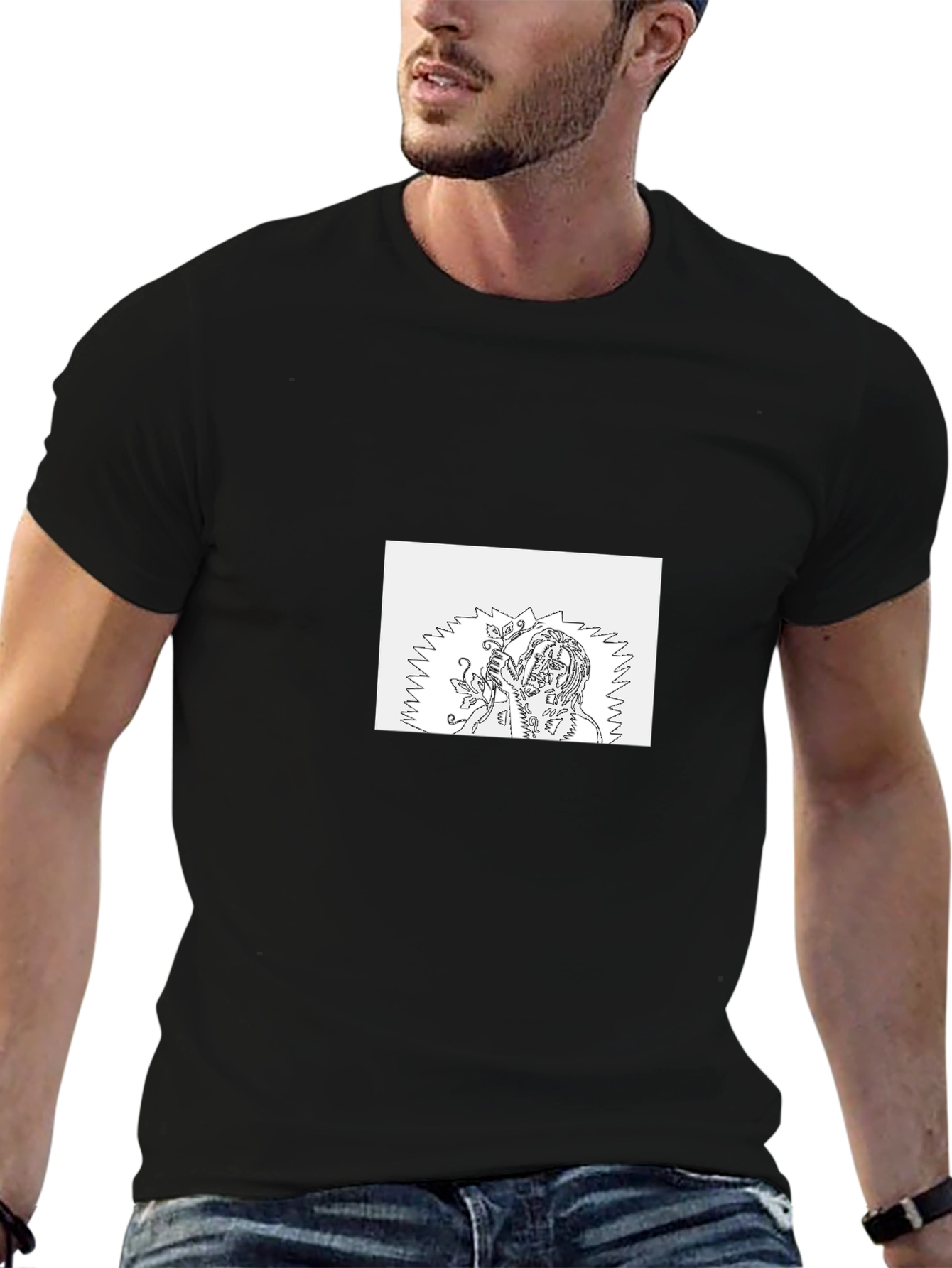 Black Tee with Unique Graphic Print