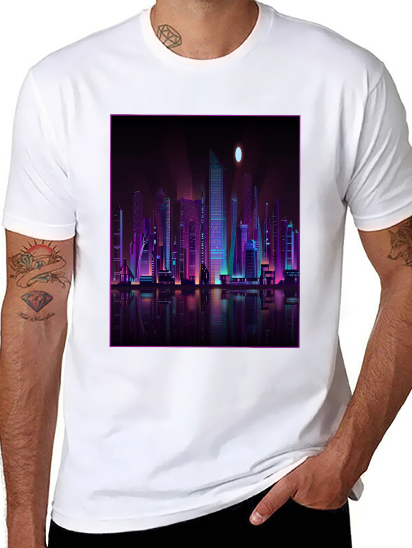 Cyberpunk Cityscape Graphic Tee - Black