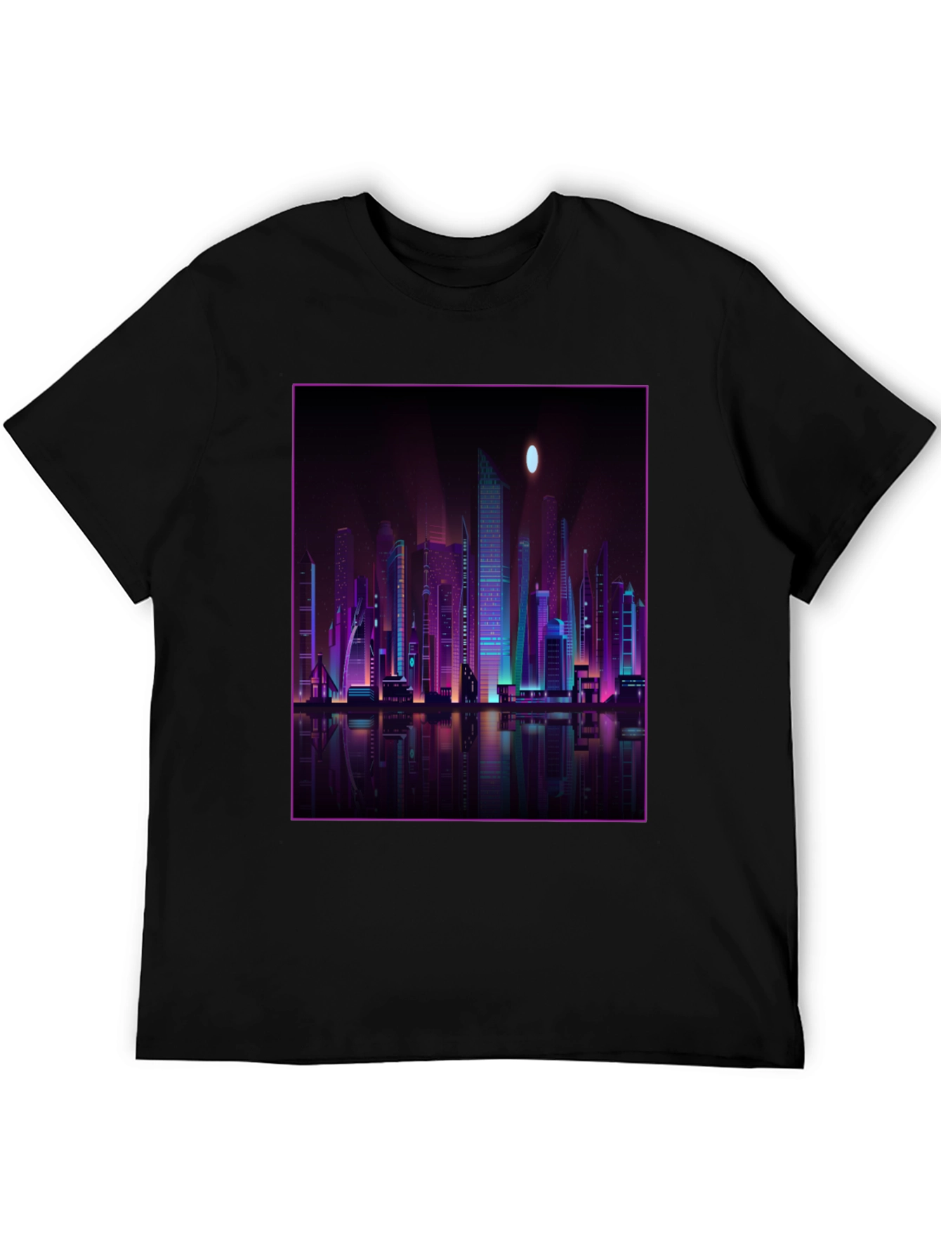 Cyberpunk Cityscape Graphic Tee - Black