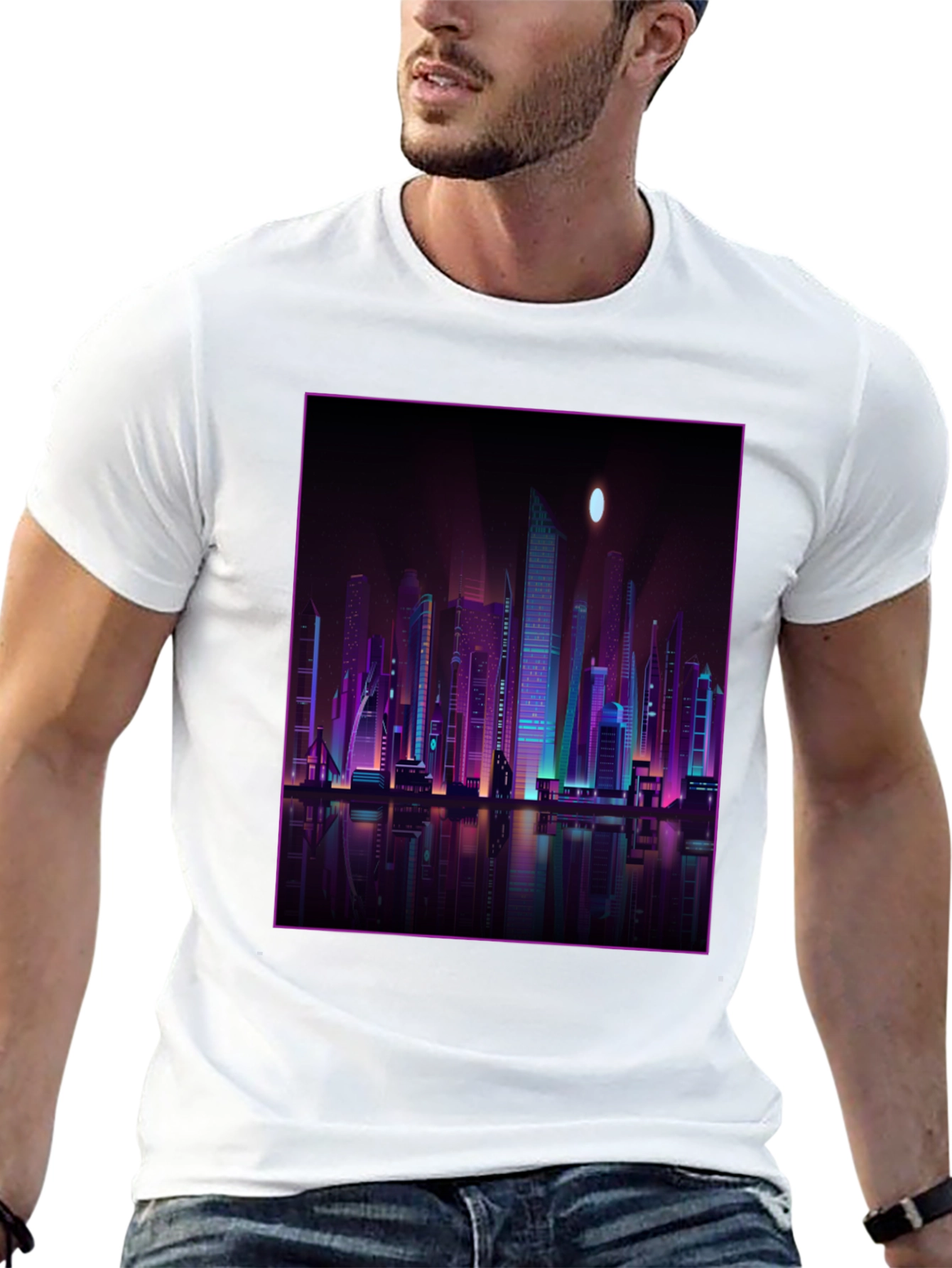 Cyberpunk Cityscape Graphic Tee - Black