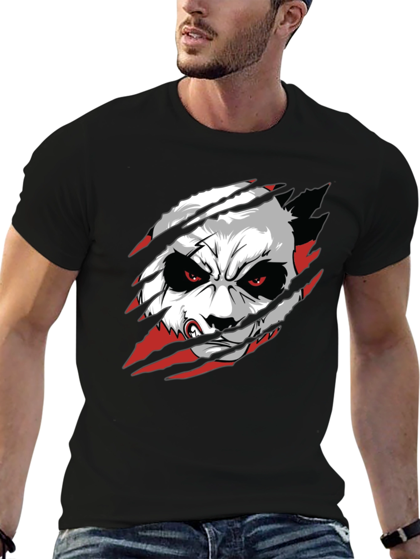Angry Panda Graphic T-Shirt - Black Crew Neck