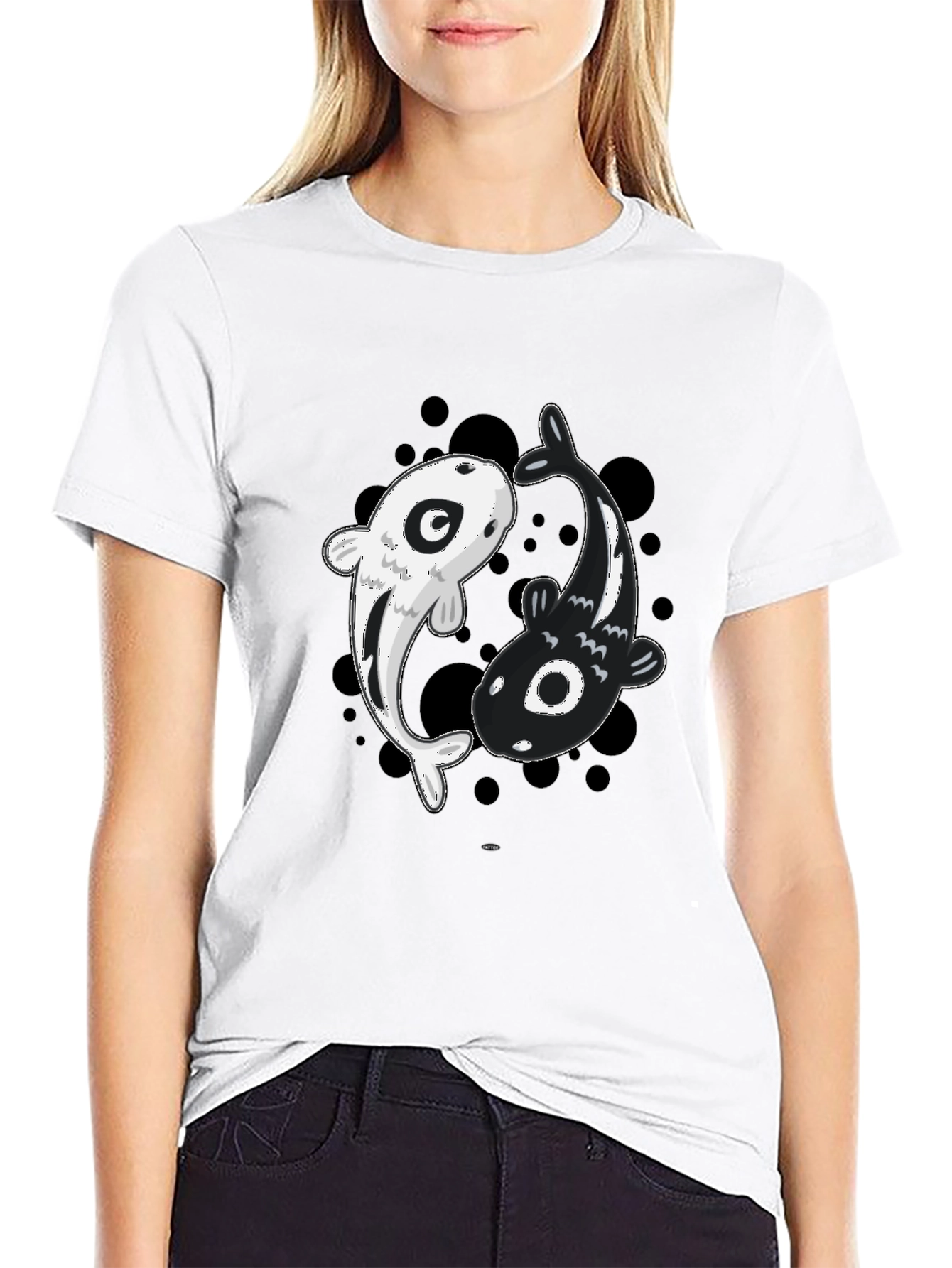 Yin Yang Koi Fish Graphic Tee - Black