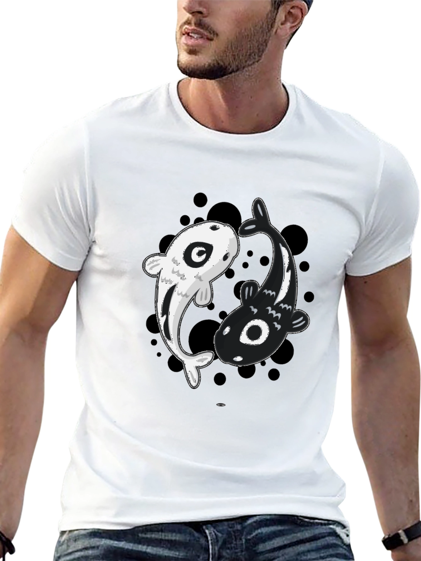 Yin Yang Koi Fish Graphic Tee - Black