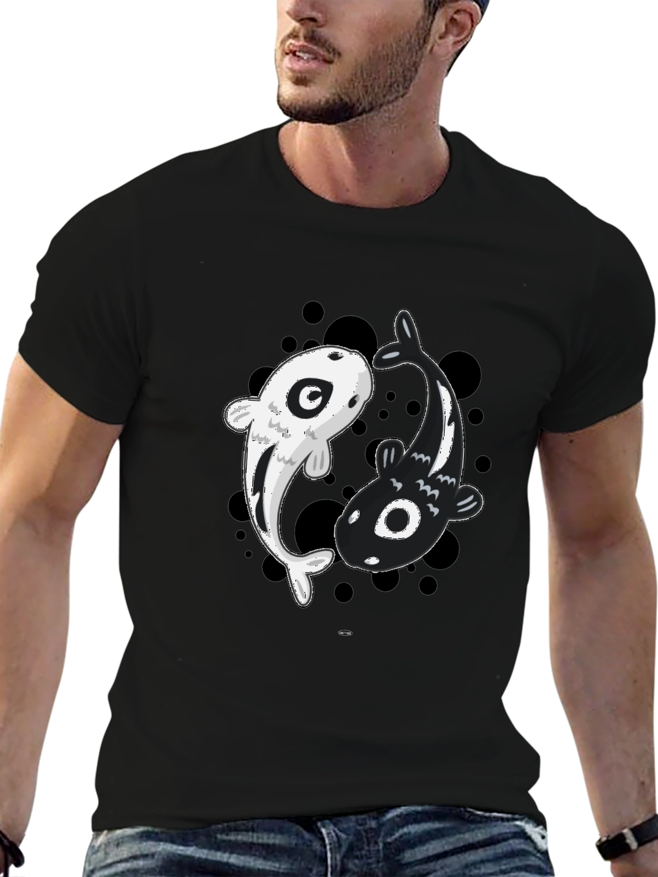 Yin Yang Koi Fish Graphic Tee - Black