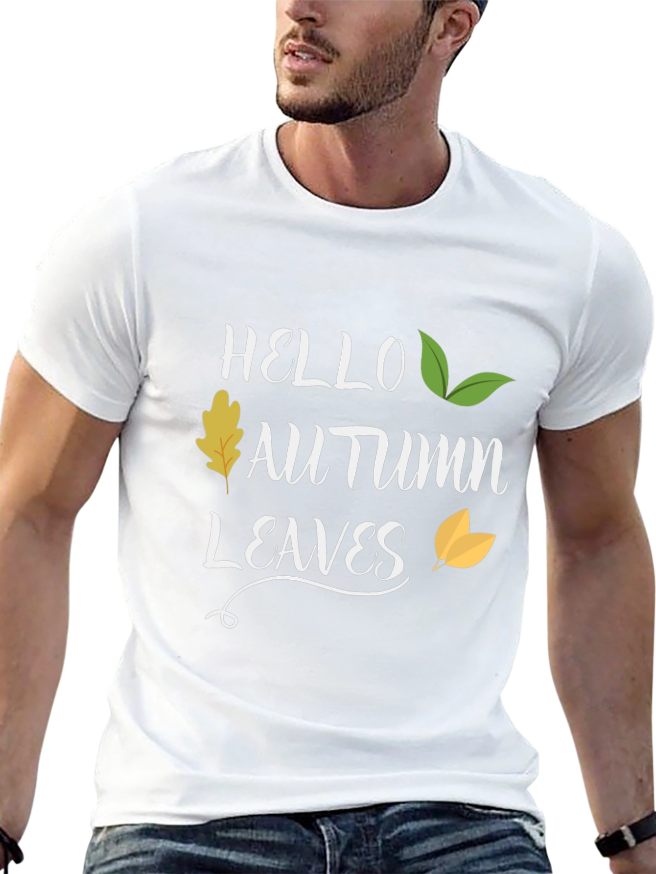 Hello Autumn Leaves Black T-Shirt