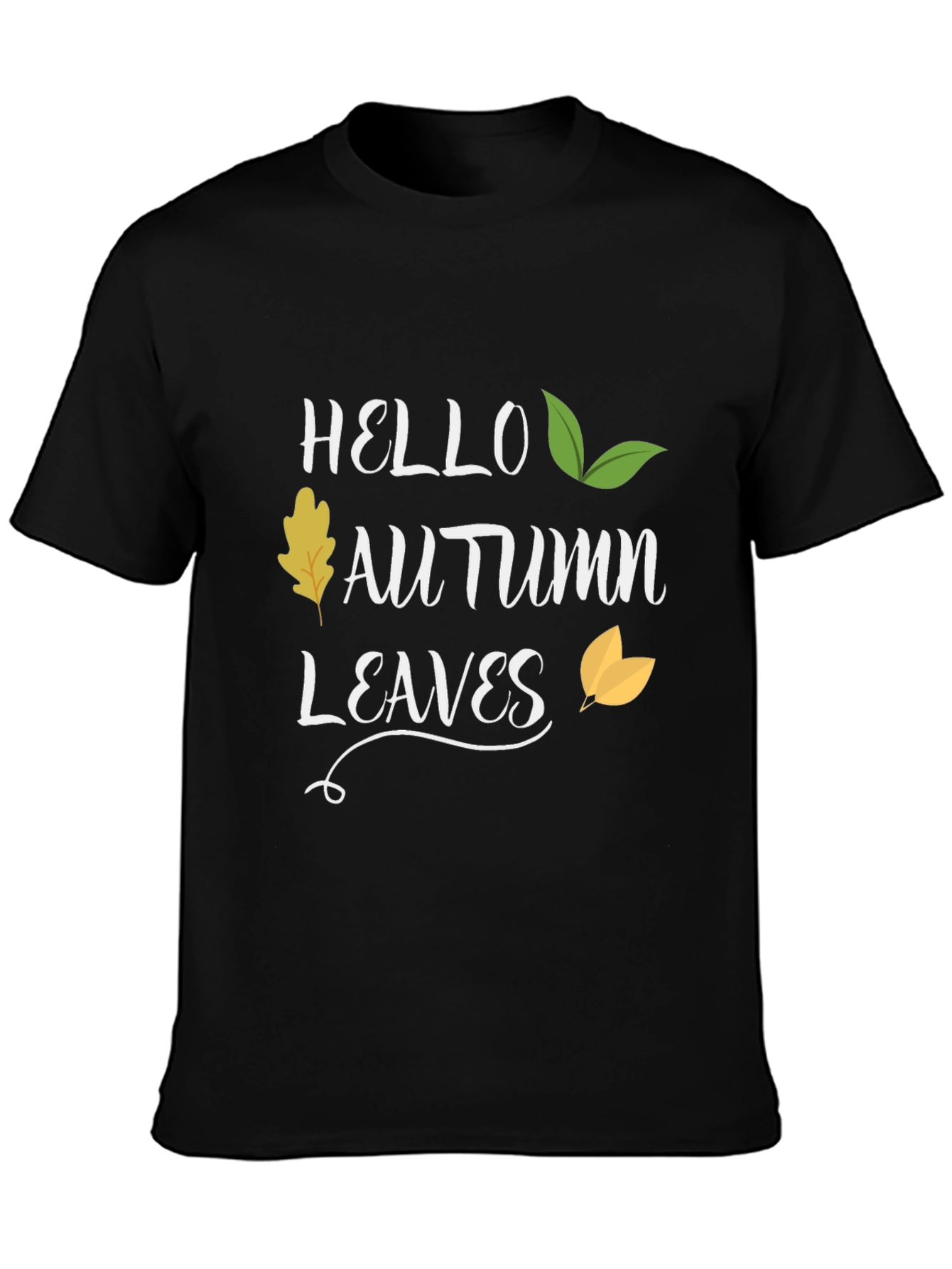 Hello Autumn Leaves Black T-Shirt