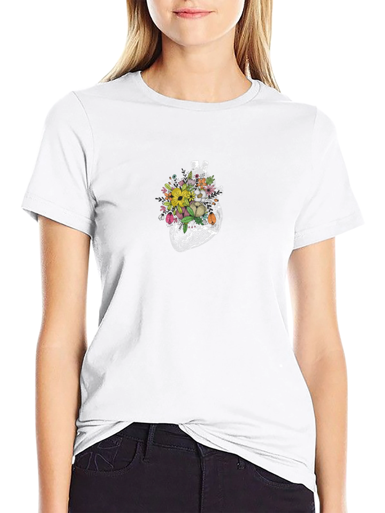Floral Heart Graphic Tee - Black