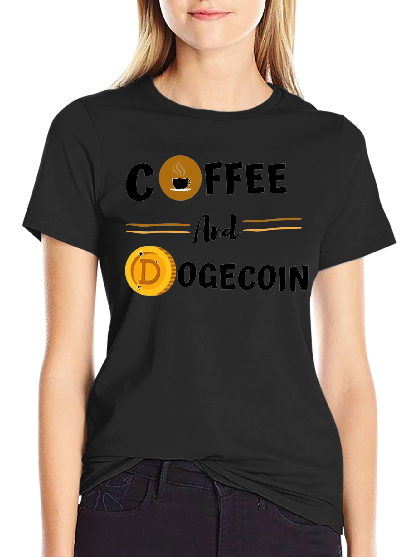 Coffee & Dogecoin Black T-Shirt