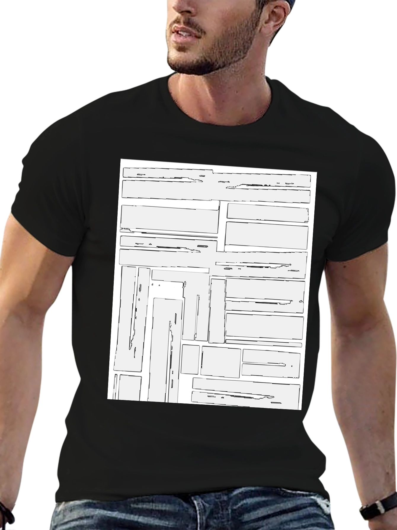 Geometric Block Print Black T-Shirt