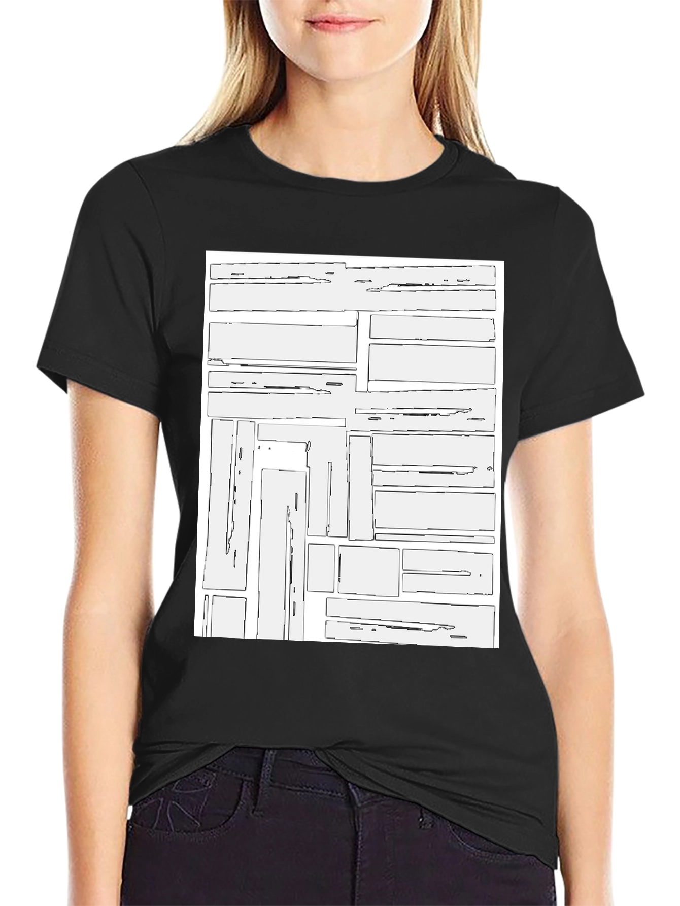 Geometric Block Print Black T-Shirt