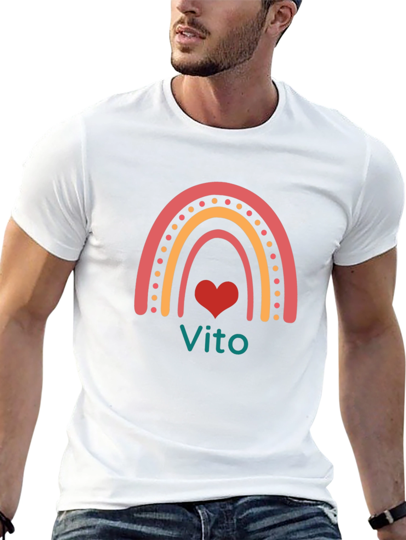 Vito Rainbow Heart Graphic Tee - Black