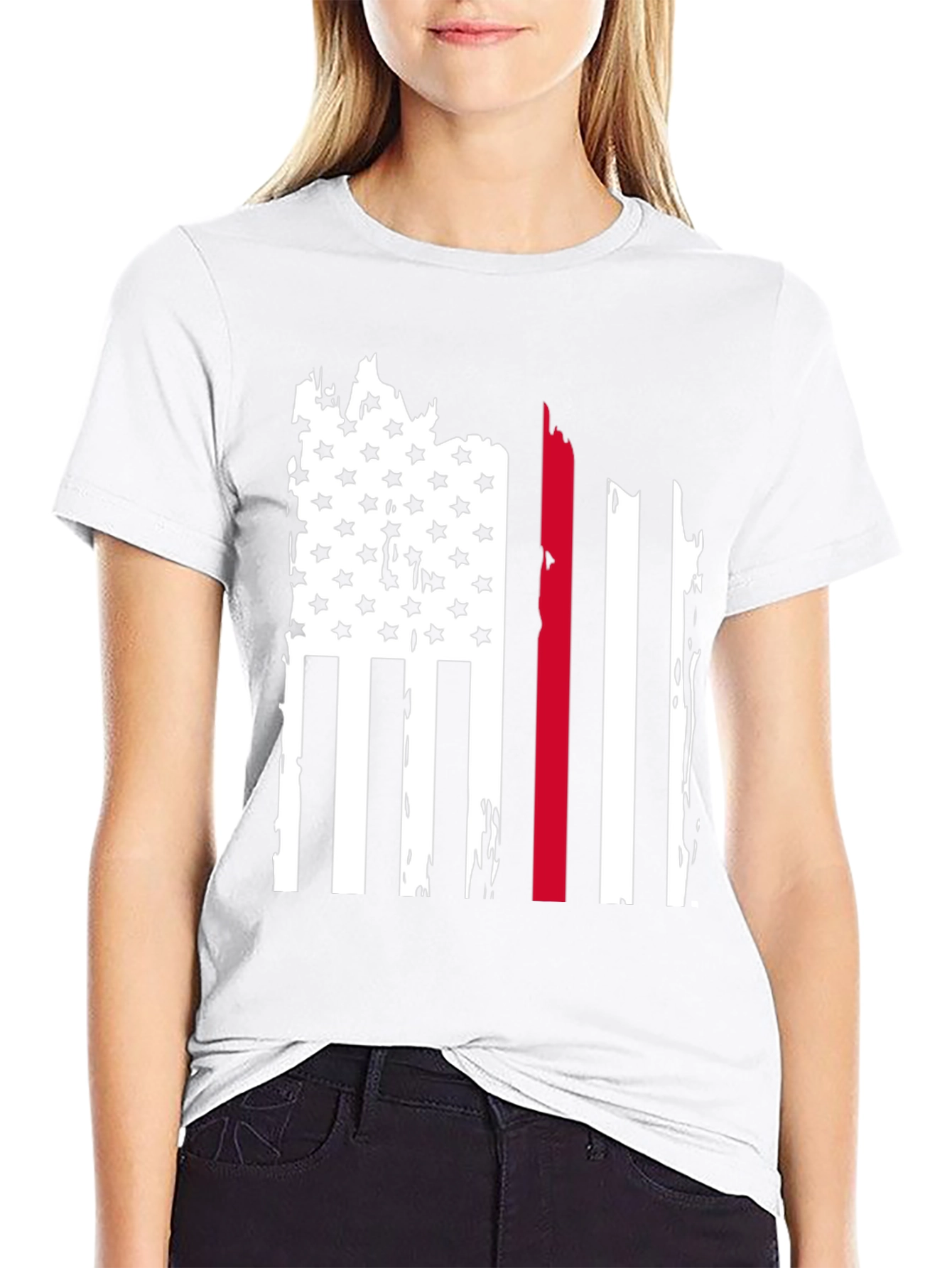 Thin Red Line Flag Graphic Tee - Black