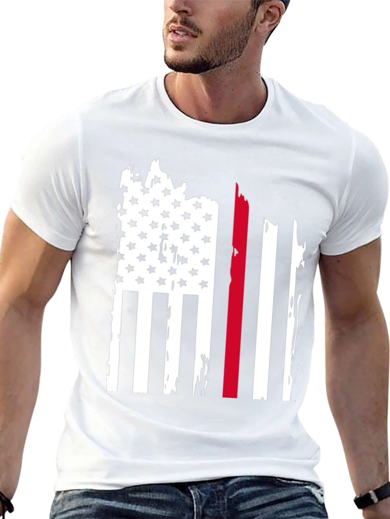 Thin Red Line Flag Graphic Tee - Black