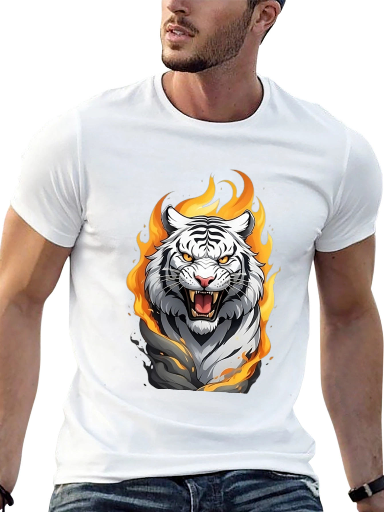Fiery Tiger Graphic Tee - Bold Animal Print