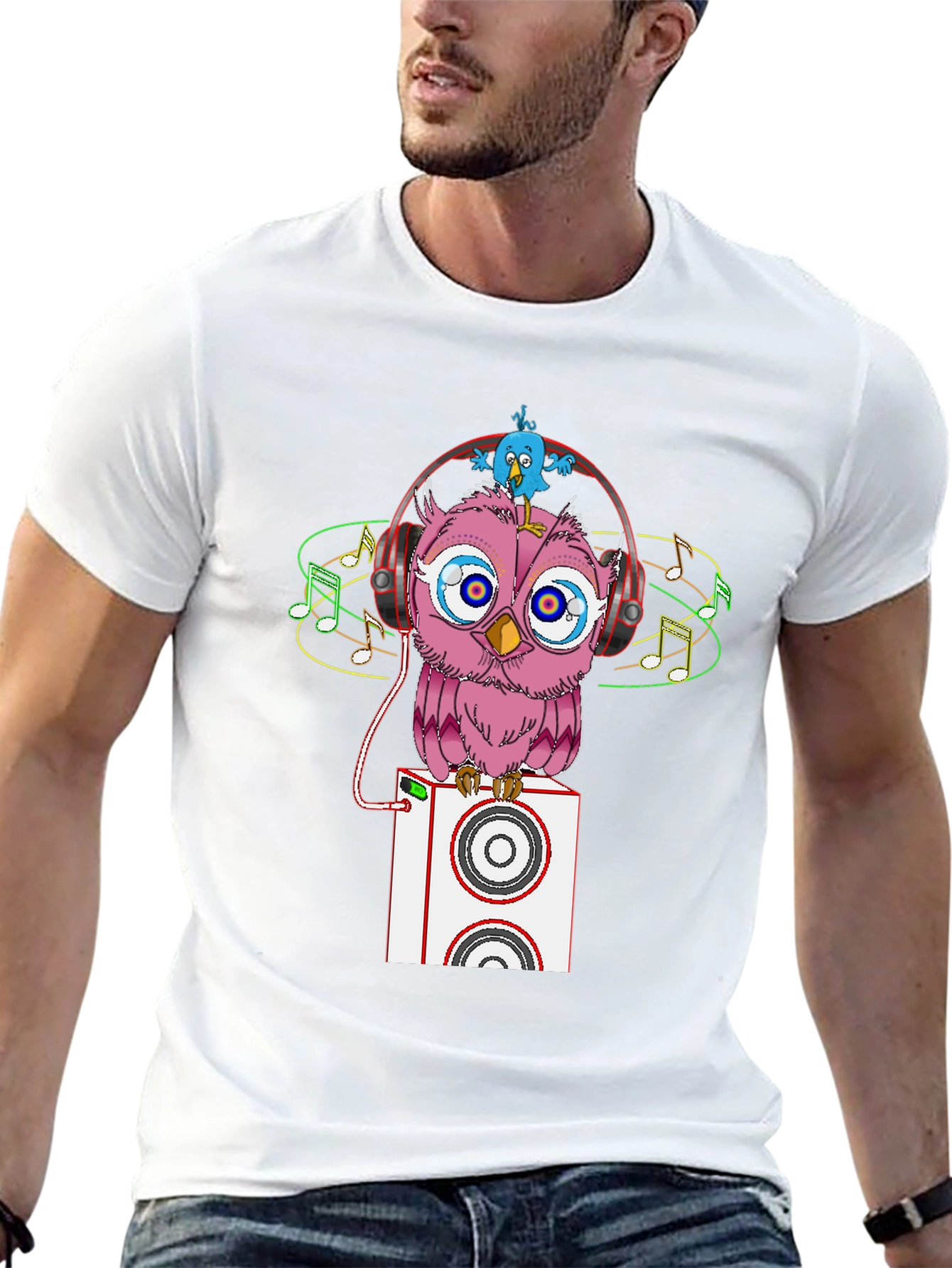 Cool Owl with Headphones Graphic Tee