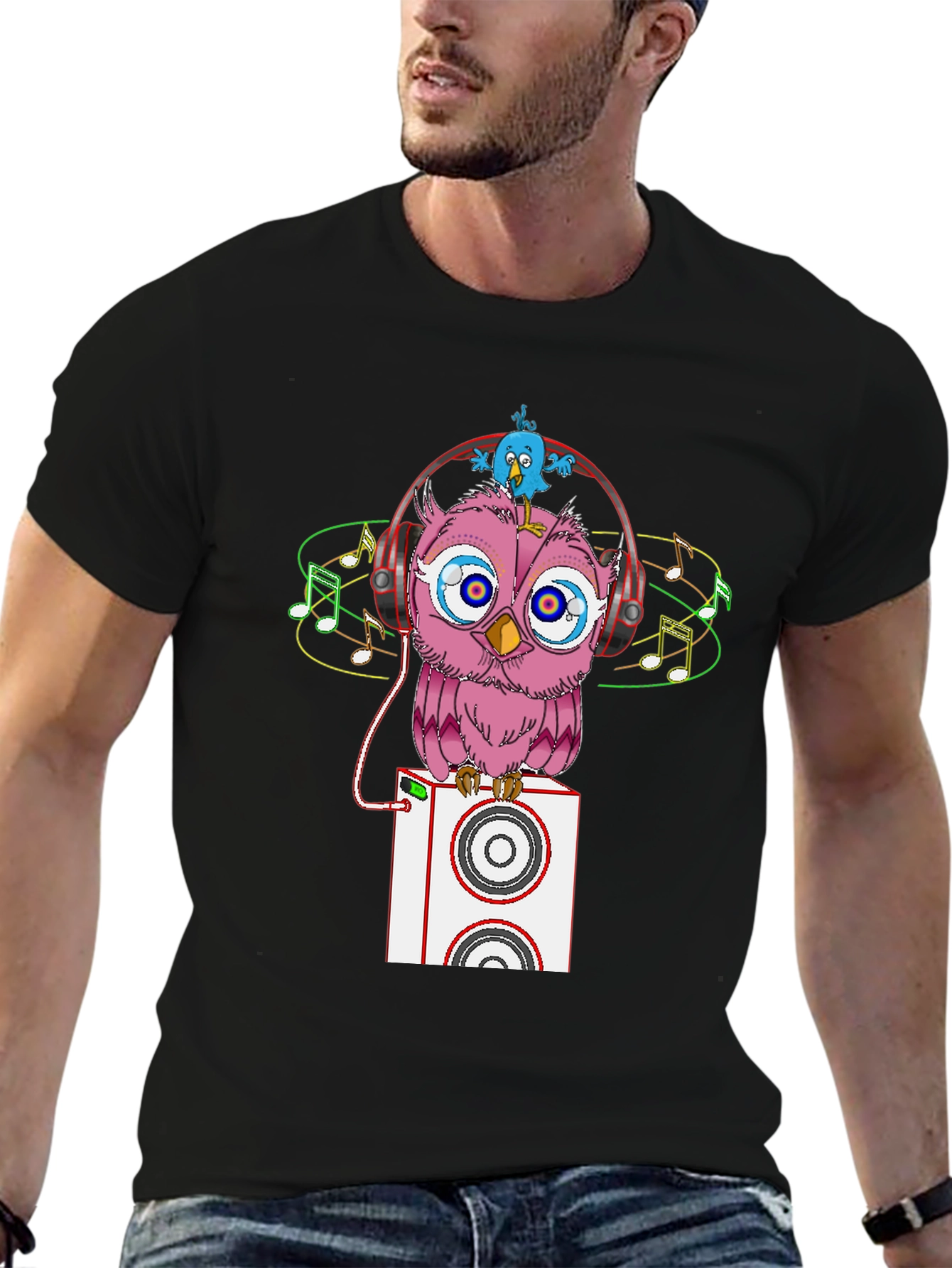 Cool Owl with Headphones Graphic Tee