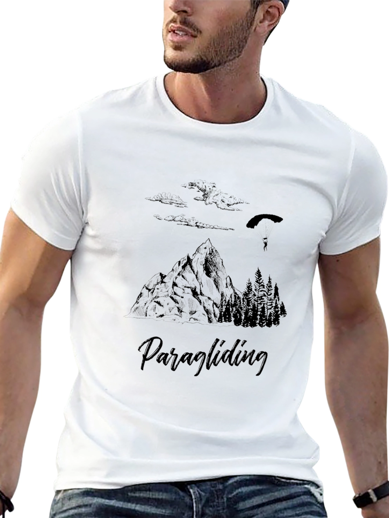 Paragliding Mountain Scene Graphic Tee - Black