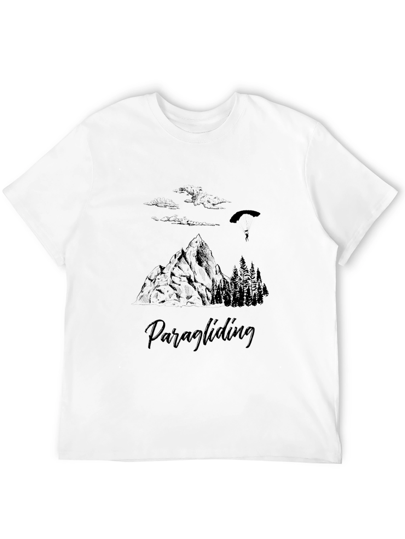 Paragliding Mountain Scene Graphic Tee - Black