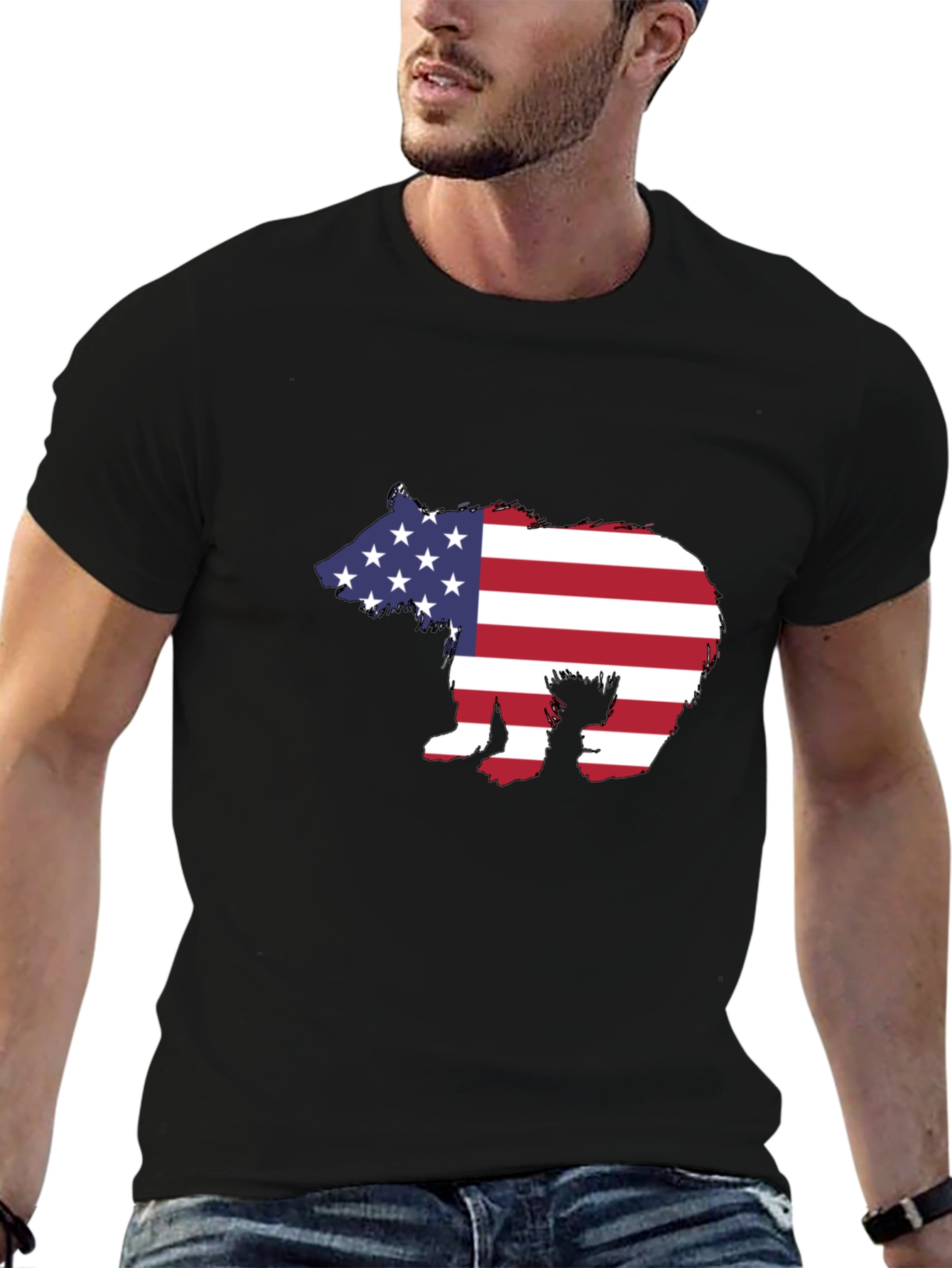 American Flag Bear Graphic Tee - Patriotic T-Shirt
