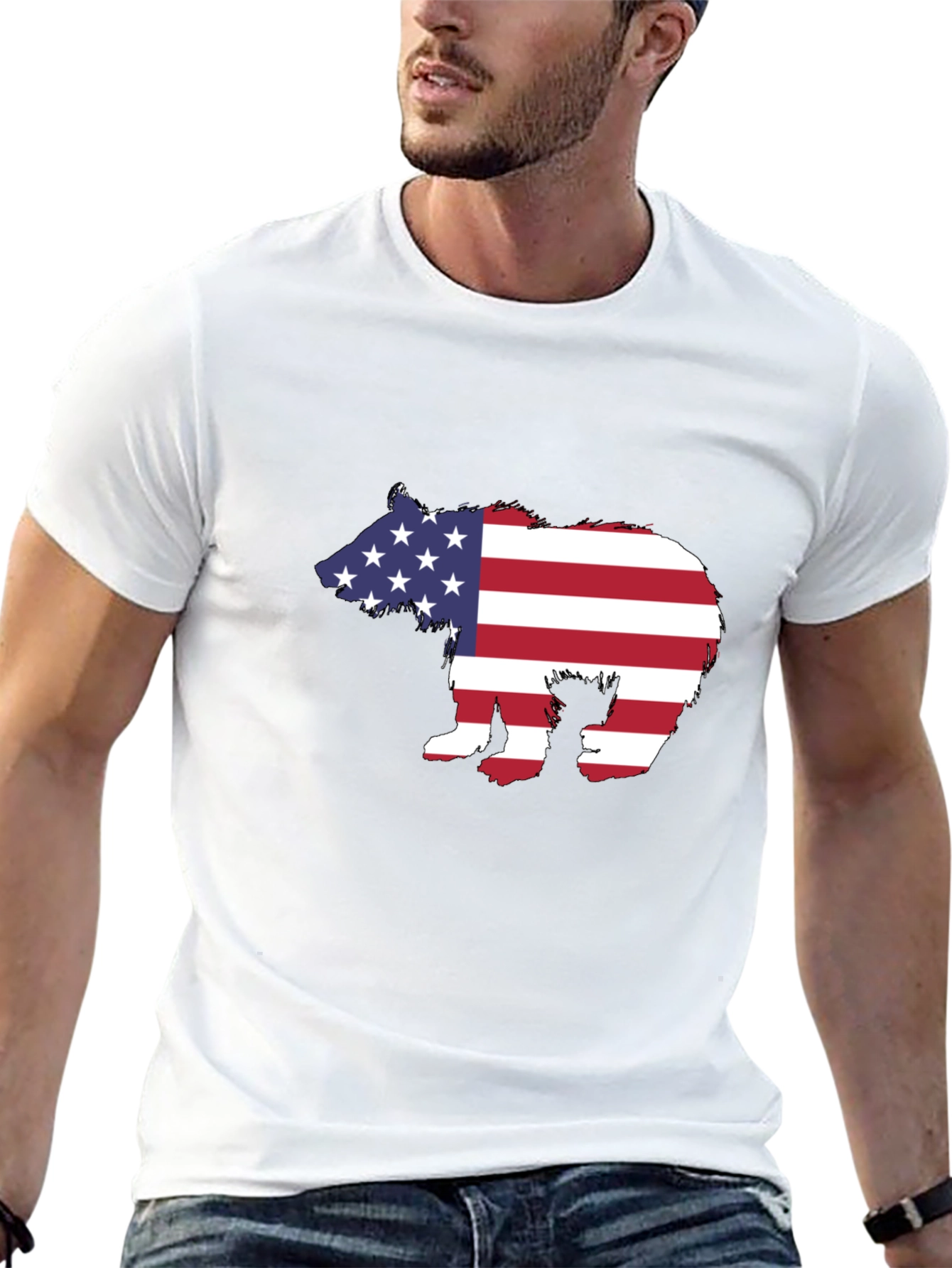 American Flag Bear Graphic Tee - Patriotic T-Shirt