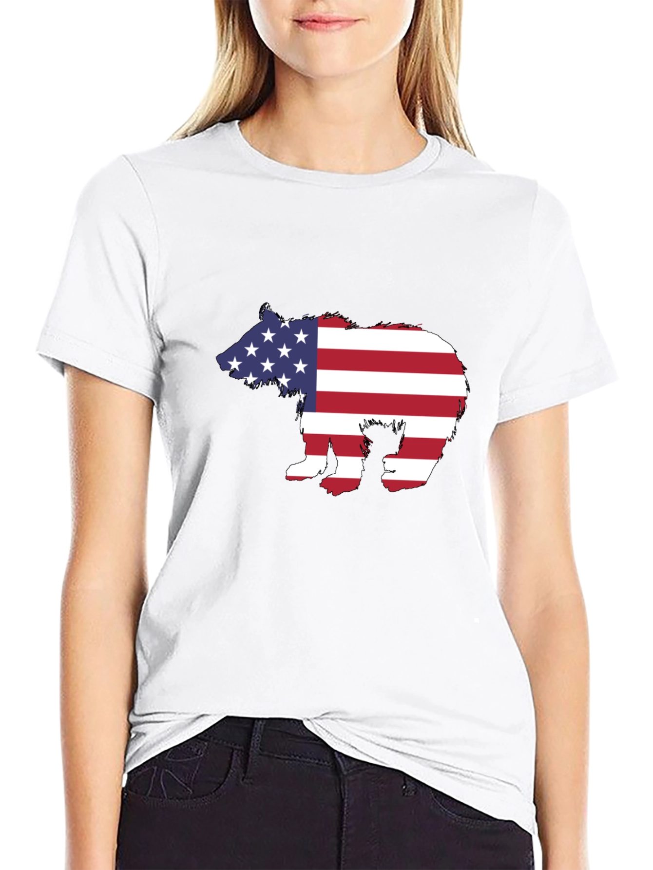 American Flag Bear Graphic Tee - Patriotic T-Shirt