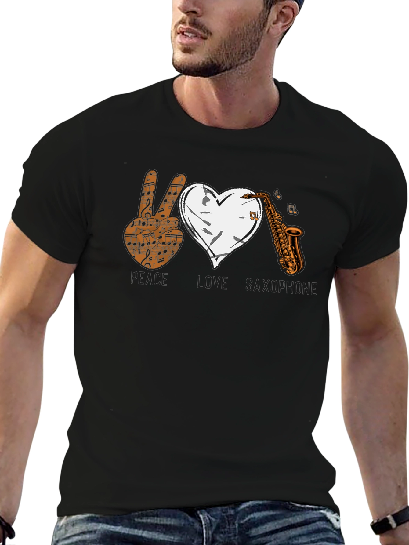 Peace Love Saxophone Graphic T-Shirt