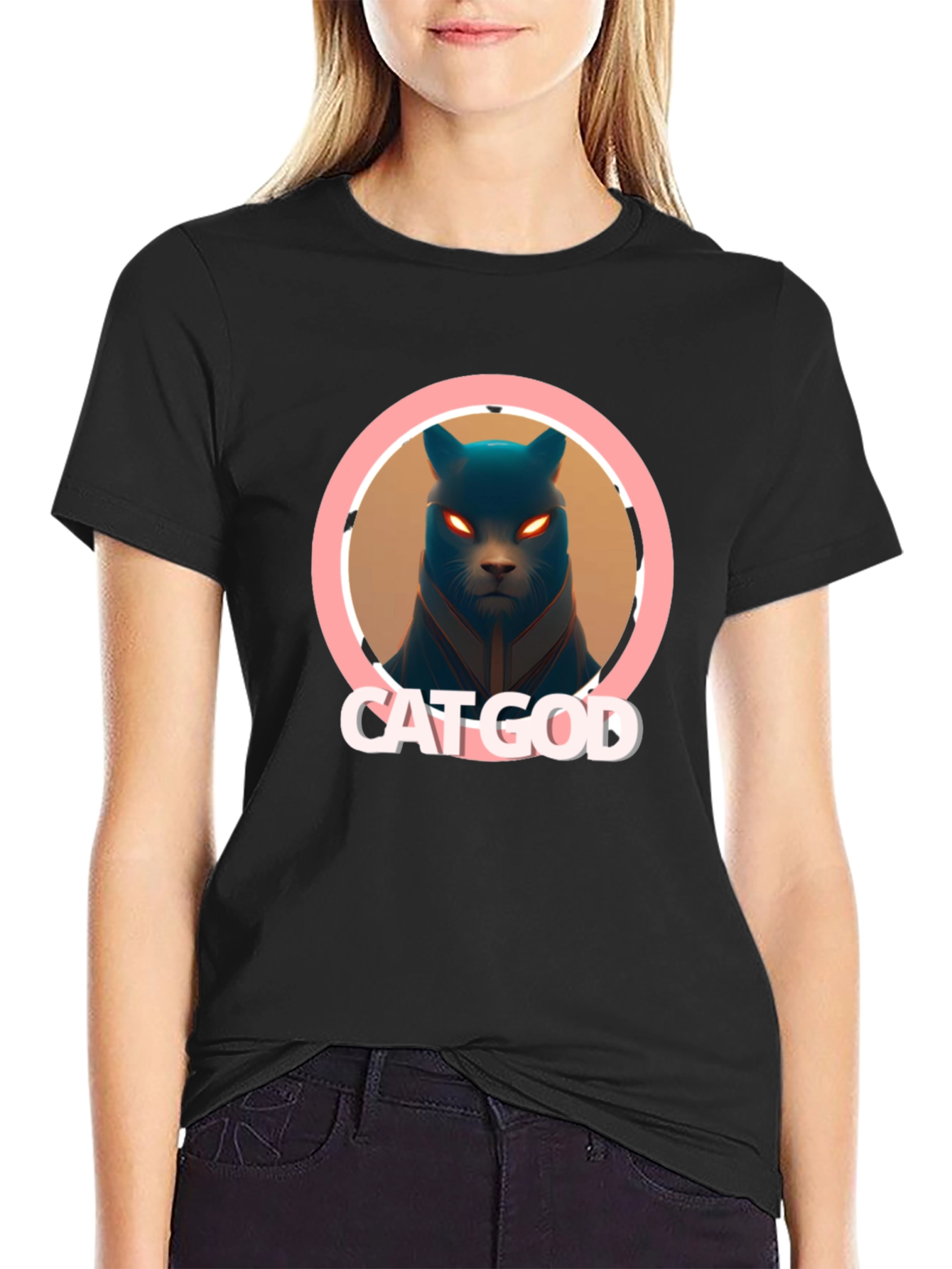 Cat God Graphic Tee - Black T-Shirt