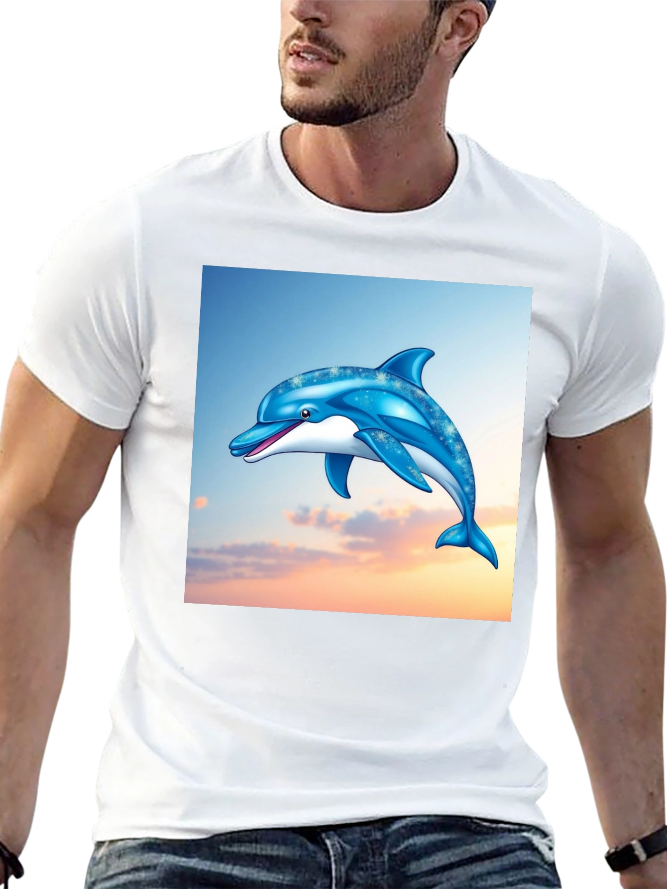 Dolphin Graphic Print Black T-Shirt