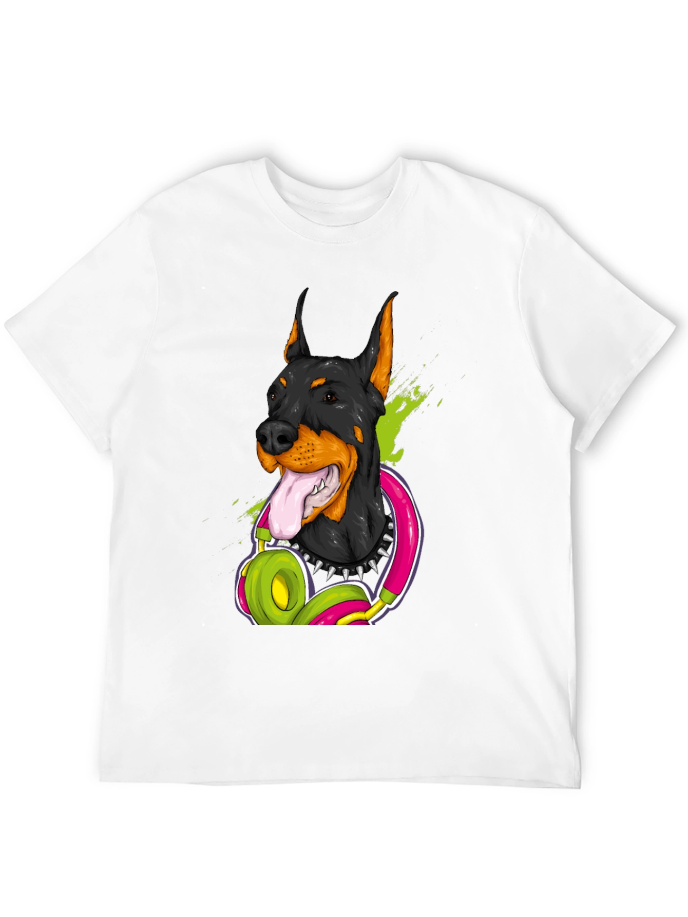 Doberman Dog with Headphones Graphic T-Shirt