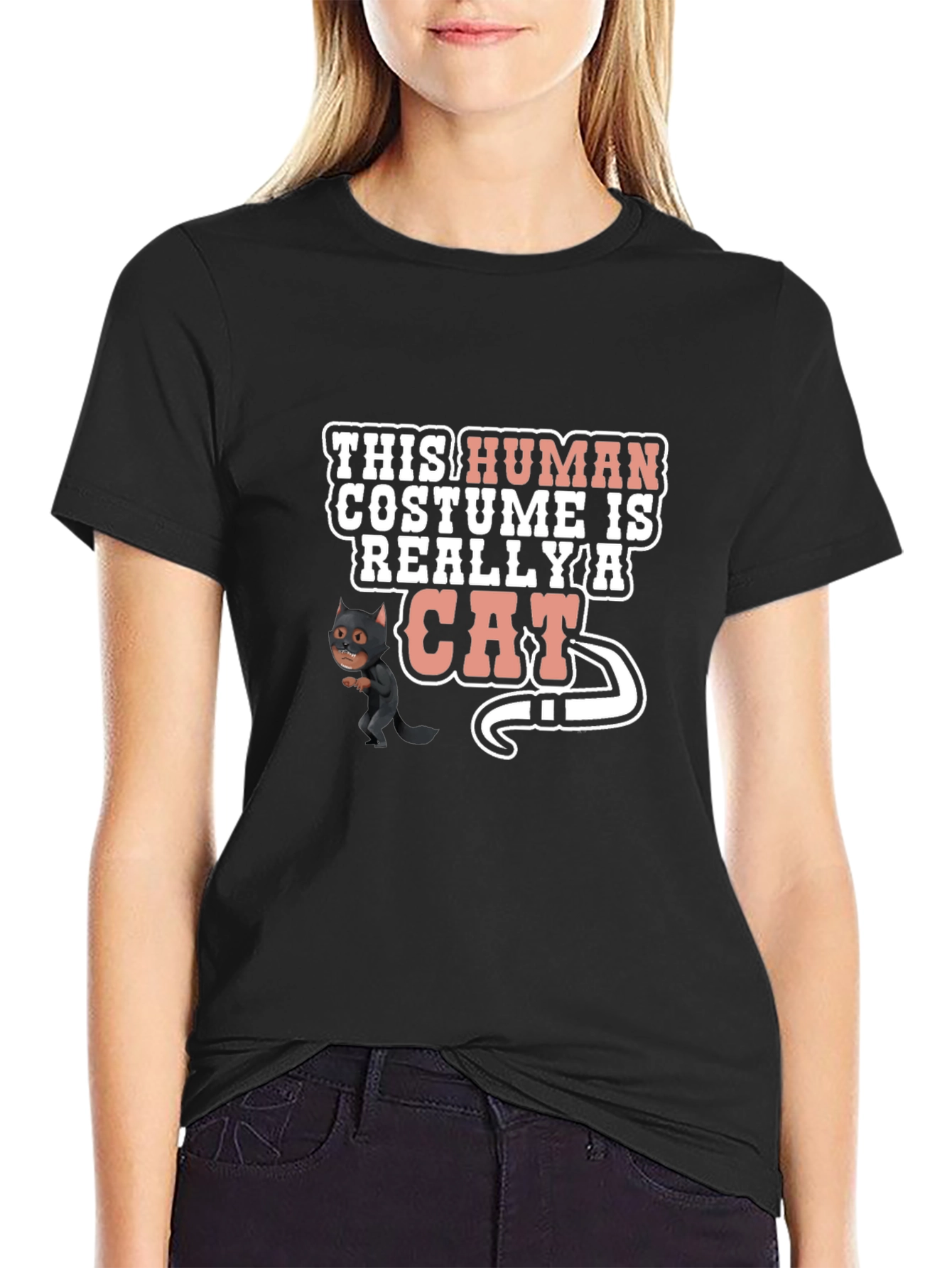Human Costume Really Cat Funny Black T-Shirt