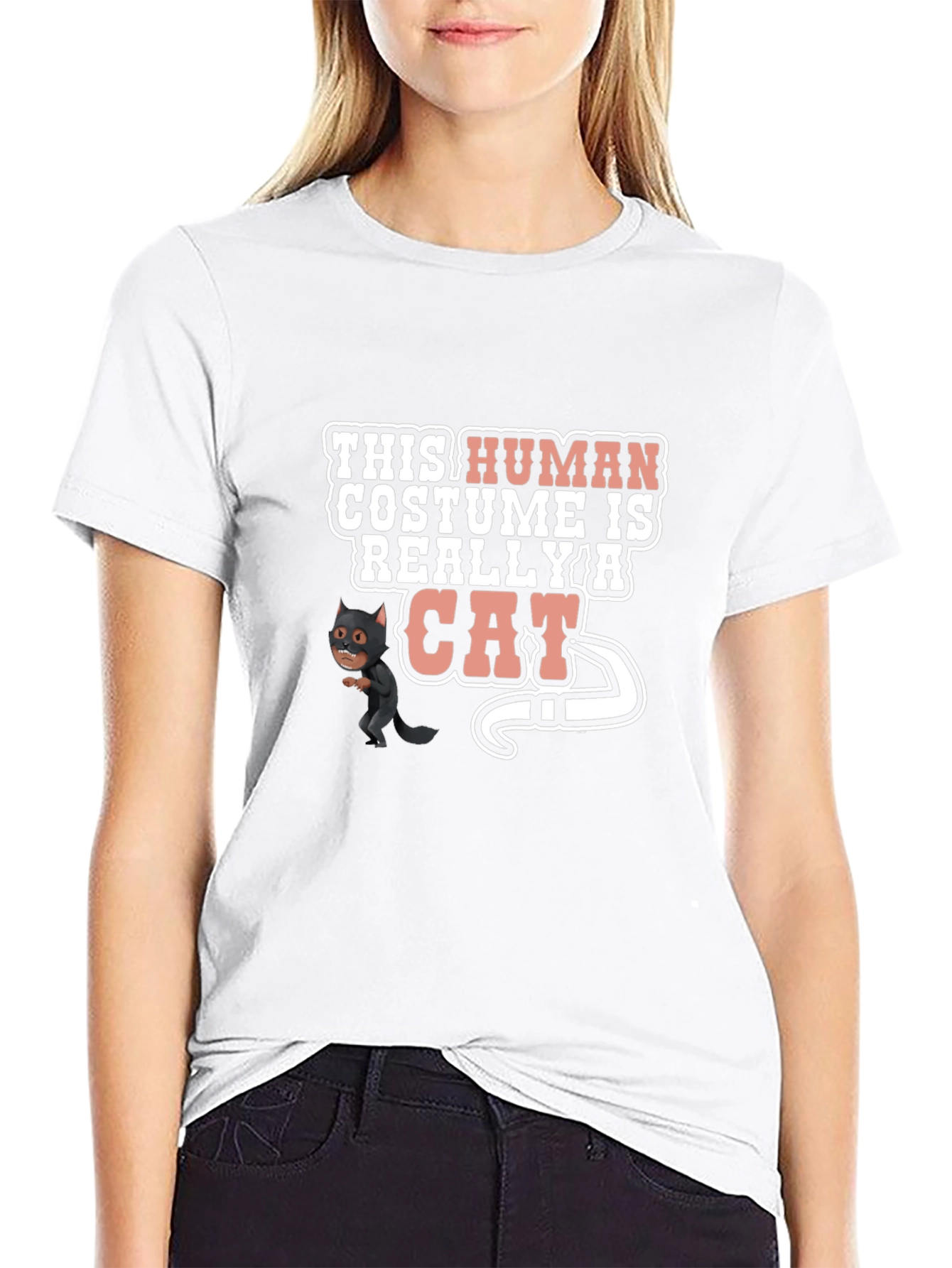 Human Costume Really Cat Funny Black T-Shirt