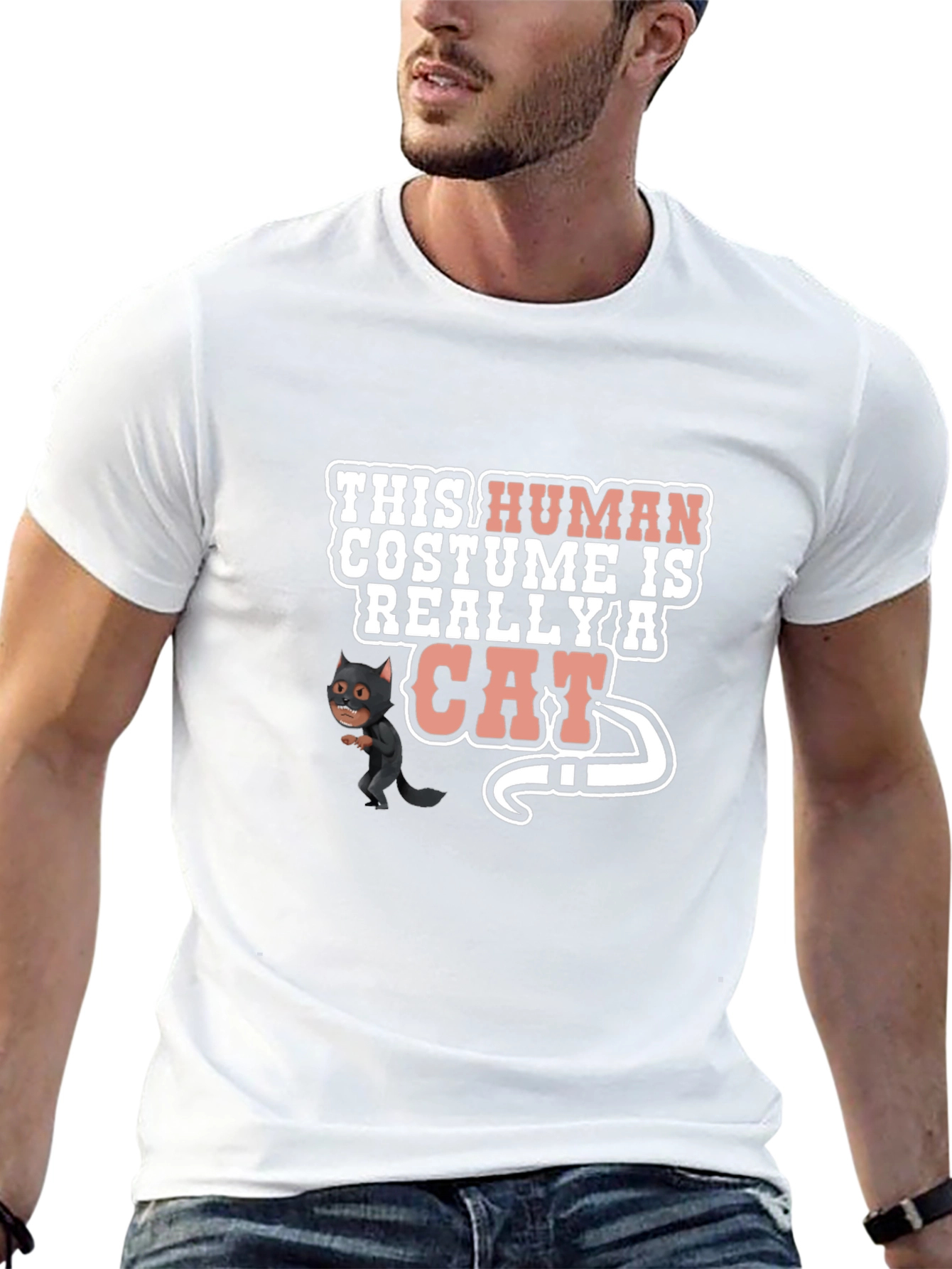 Human Costume Really Cat Funny Black T-Shirt