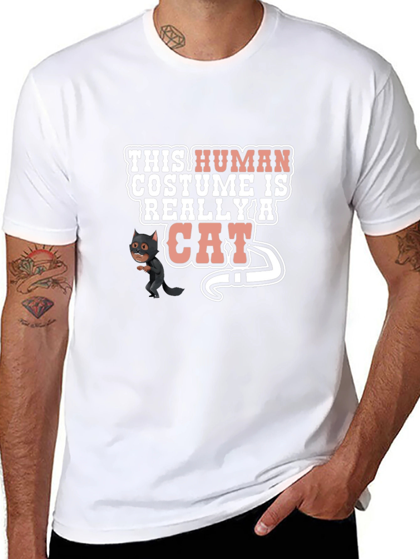 Human Costume Really Cat Funny Black T-Shirt