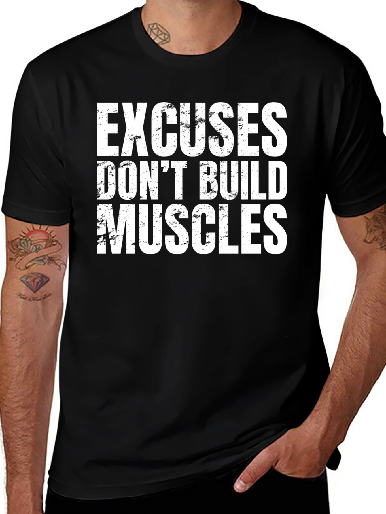 Excuses Dont Build Muscles Graphic Tee - Black