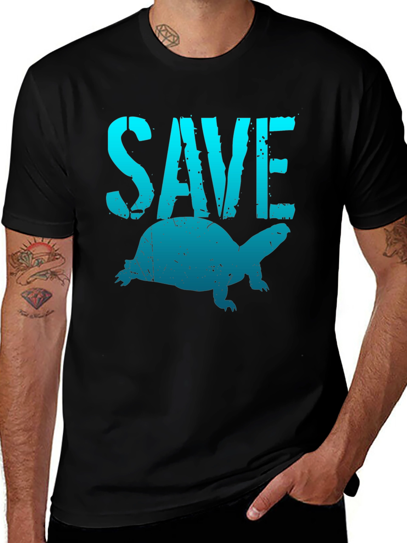 Save the Turtles T-Shirt - Black Cotton Tee